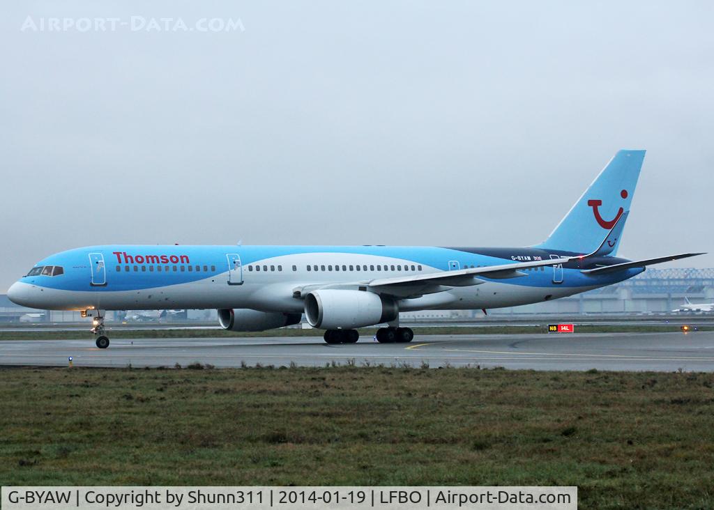 G-BYAW, 1995 Boeing 757-204 C/N 27234, Taxiing to the Terminal in new c/s