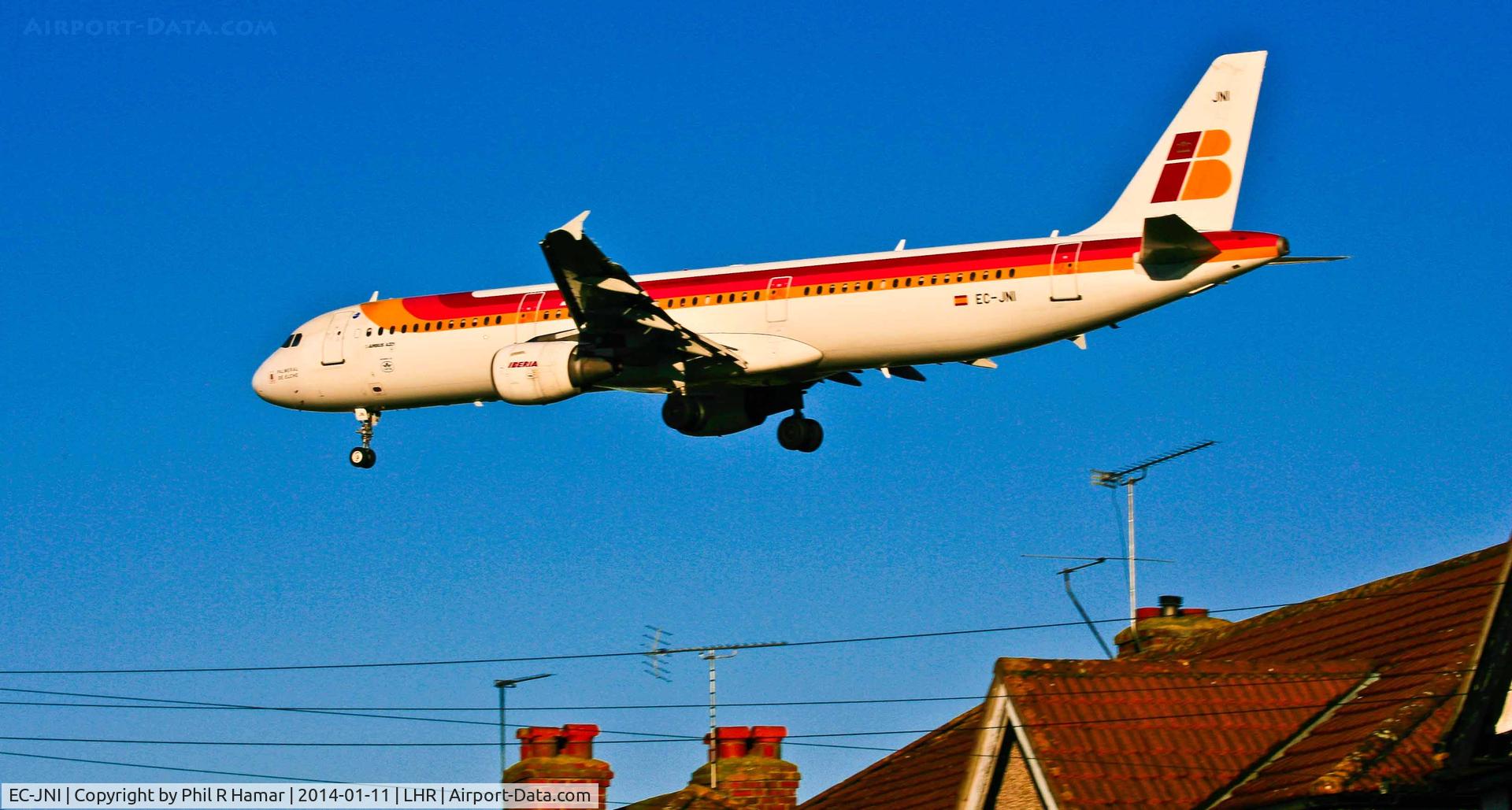 EC-JNI, 2004 Airbus A321-211 C/N 2270, Iberia Airlines, (EC-JNI) 2004 Airbus A321-211, c/n 2270, on approach to land on 27L Heathrow. © PhilRHamar