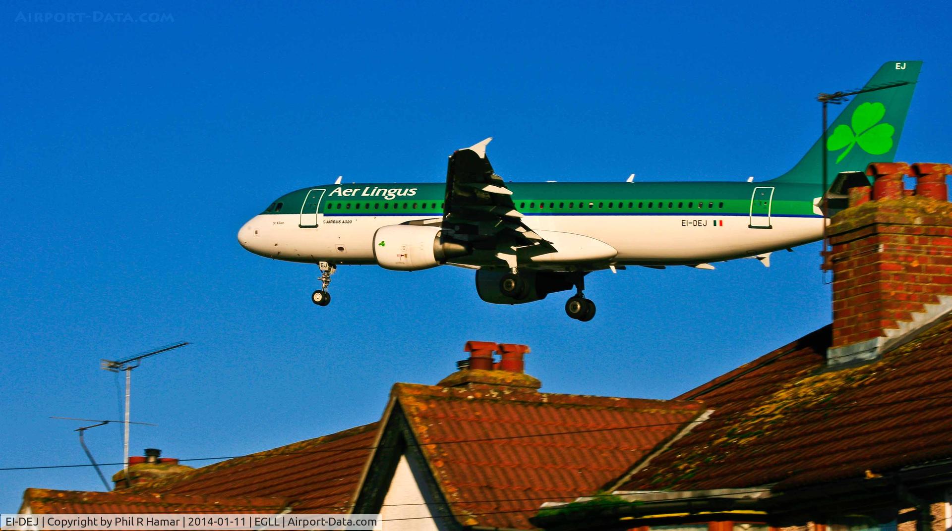 EI-DEJ, 2005 Airbus A320-214 C/N 2364, Aer Lingus Airlines, (EI-DEJ) 2005 Airbus A320-214, c/n 2364, on approach to land on 27L Heathrow. © PhilRHamar