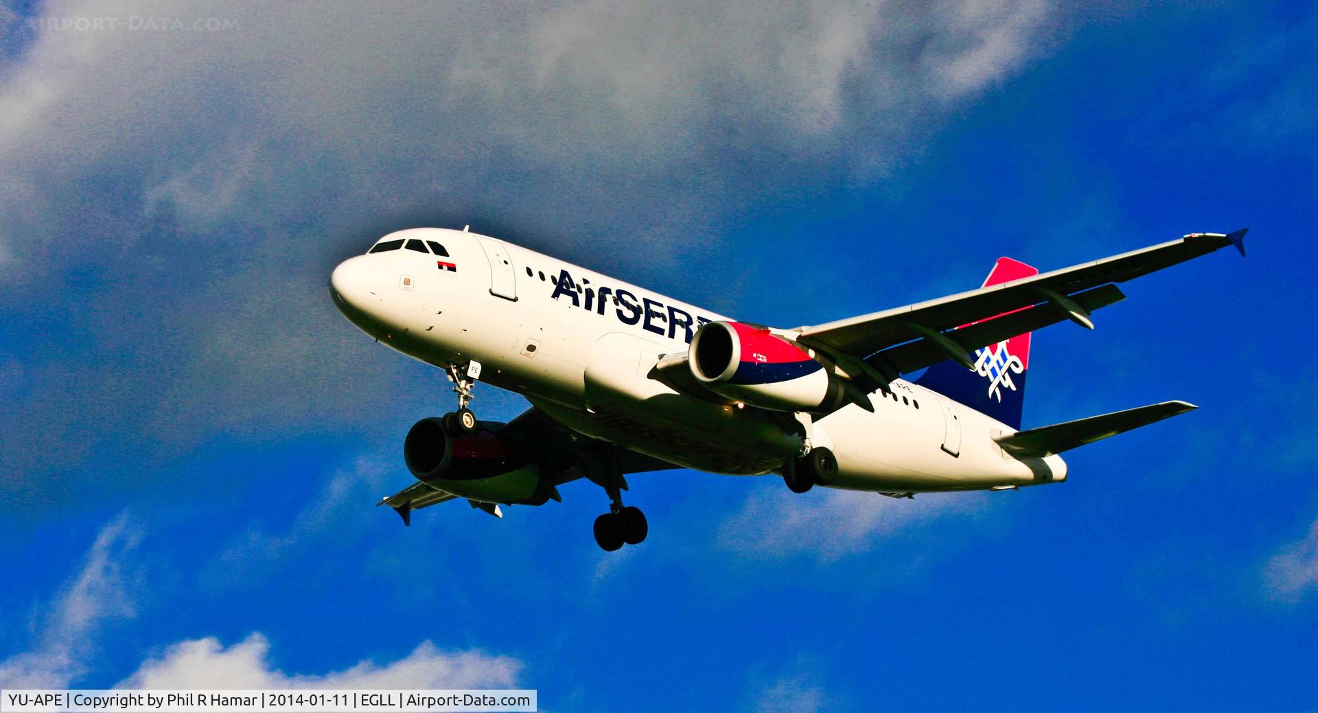 YU-APE, 2007 Airbus A319-132 C/N 3252, Air Serbia, (YU-APE) 2007 Airbus A319-132, c/n 3252, on approach to land on 27L Heathrow. © PhilRHamar