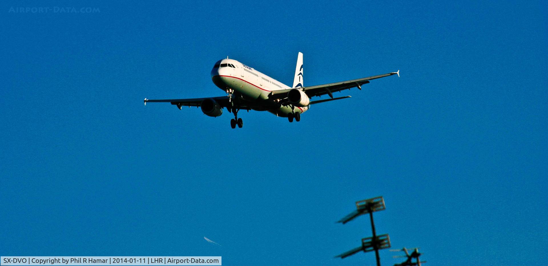 SX-DVO, 2008 Airbus A321-231 C/N 3462, Aegean Air, (SX-DVO) 2008 Airbus A321-231, c/n 3462, on approach to land on 27L Heathrow. © PhilRHama