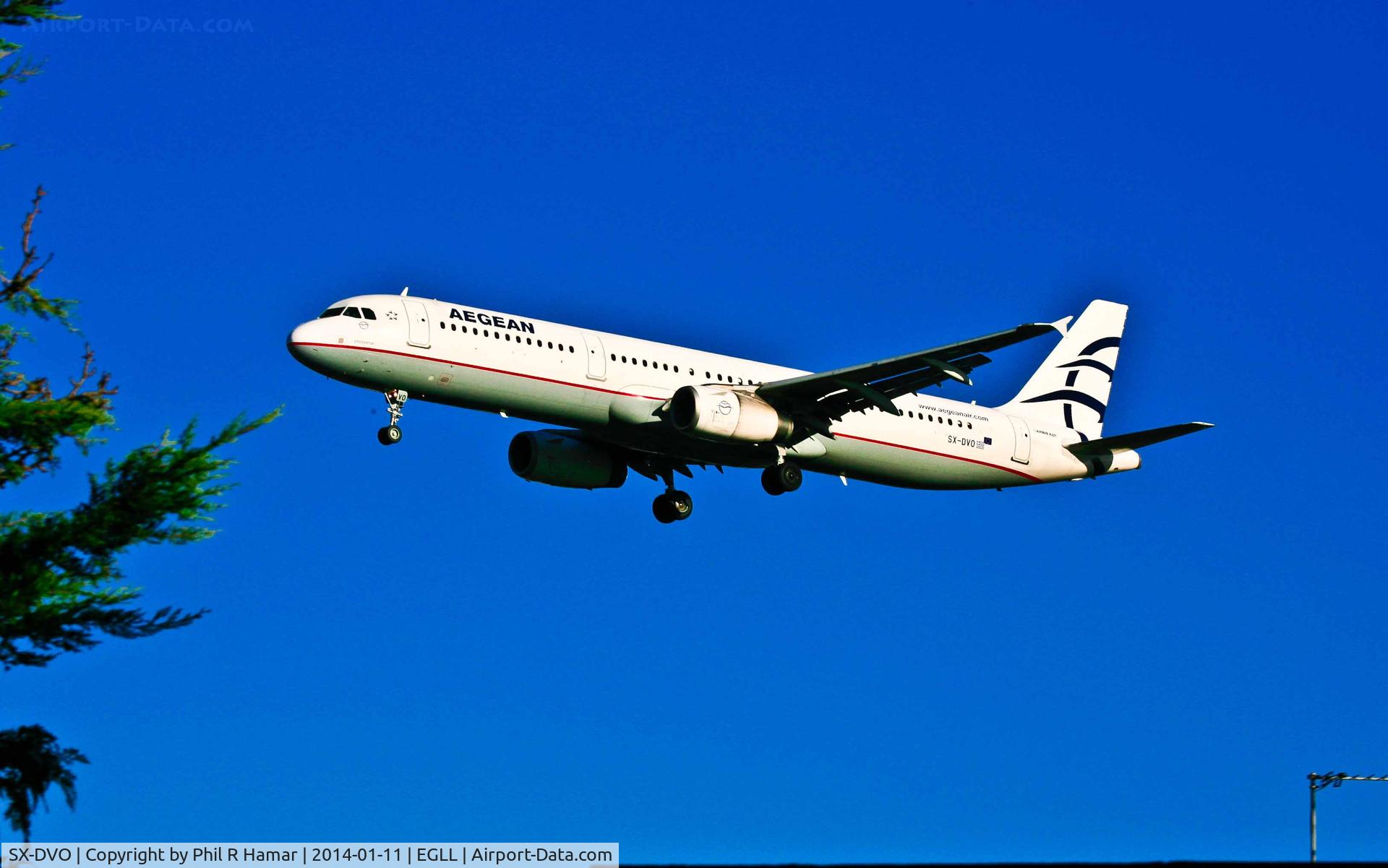 SX-DVO, 2008 Airbus A321-231 C/N 3462, Aegean Air, (SX-DVO) 2008 Airbus A321-231, c/n 3462, on approach to land on 27L Heathrow. © PhilRHama