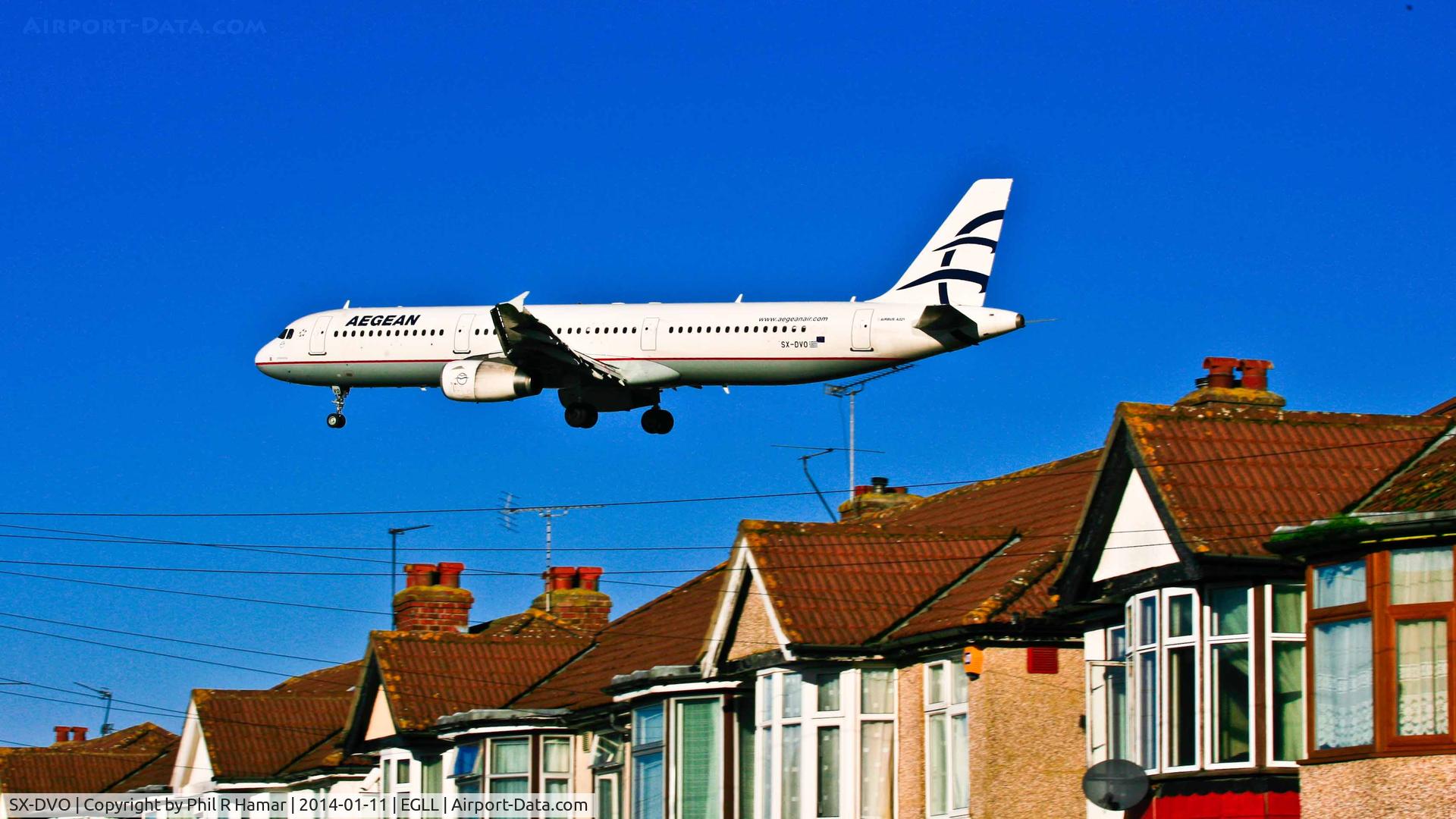 SX-DVO, 2008 Airbus A321-231 C/N 3462, Aegean Air, (SX-DVO) 2008 Airbus A321-231, c/n 3462, on approach to land on 27L Heathrow. © PhilRHama