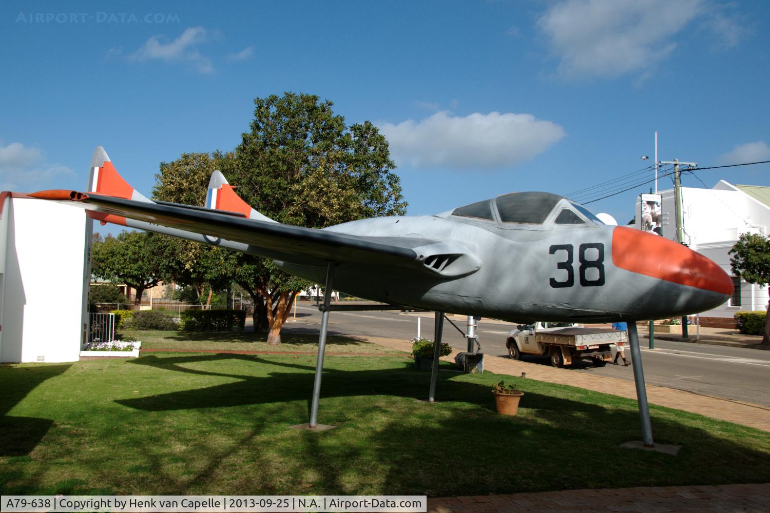 A79-638, De Havilland Australia DH-115 Vampire T.35 C/N DHA4160, Vampire T35 in front of the Beverley Aeronautical Museum in the town of Beverley, Western Australia.