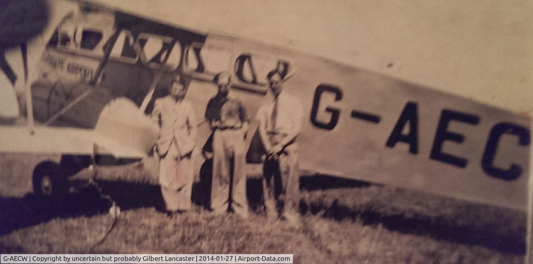 G-AECW, De Havilland DH.90 Dragonfly C/N 7504, Believe at Margate airport Kent.  Guess about 1937