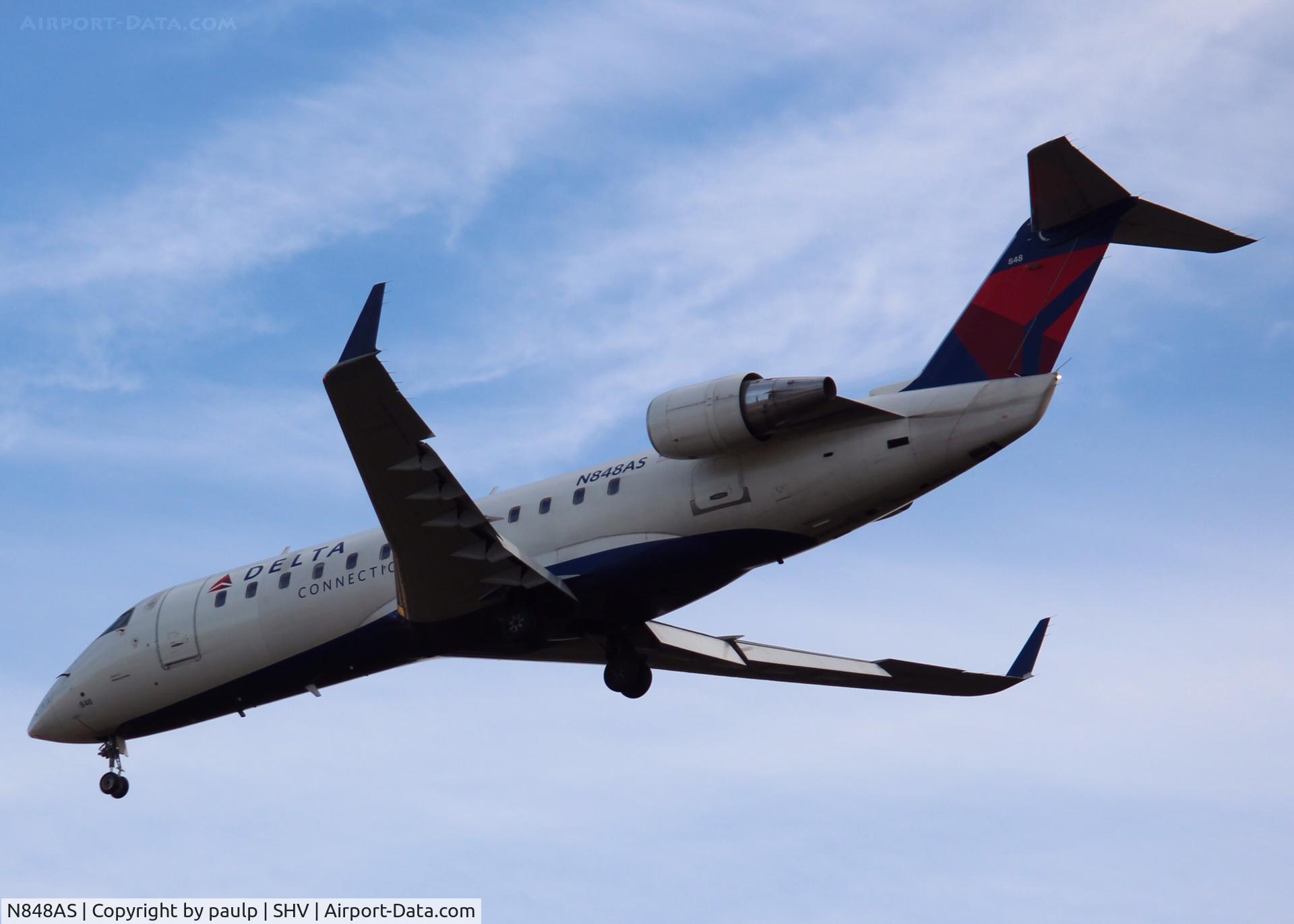 N848AS, 1999 Bombardier CRJ-200ER (CL-600-2B19) C/N 7339, Landing at Shreveport Regional.