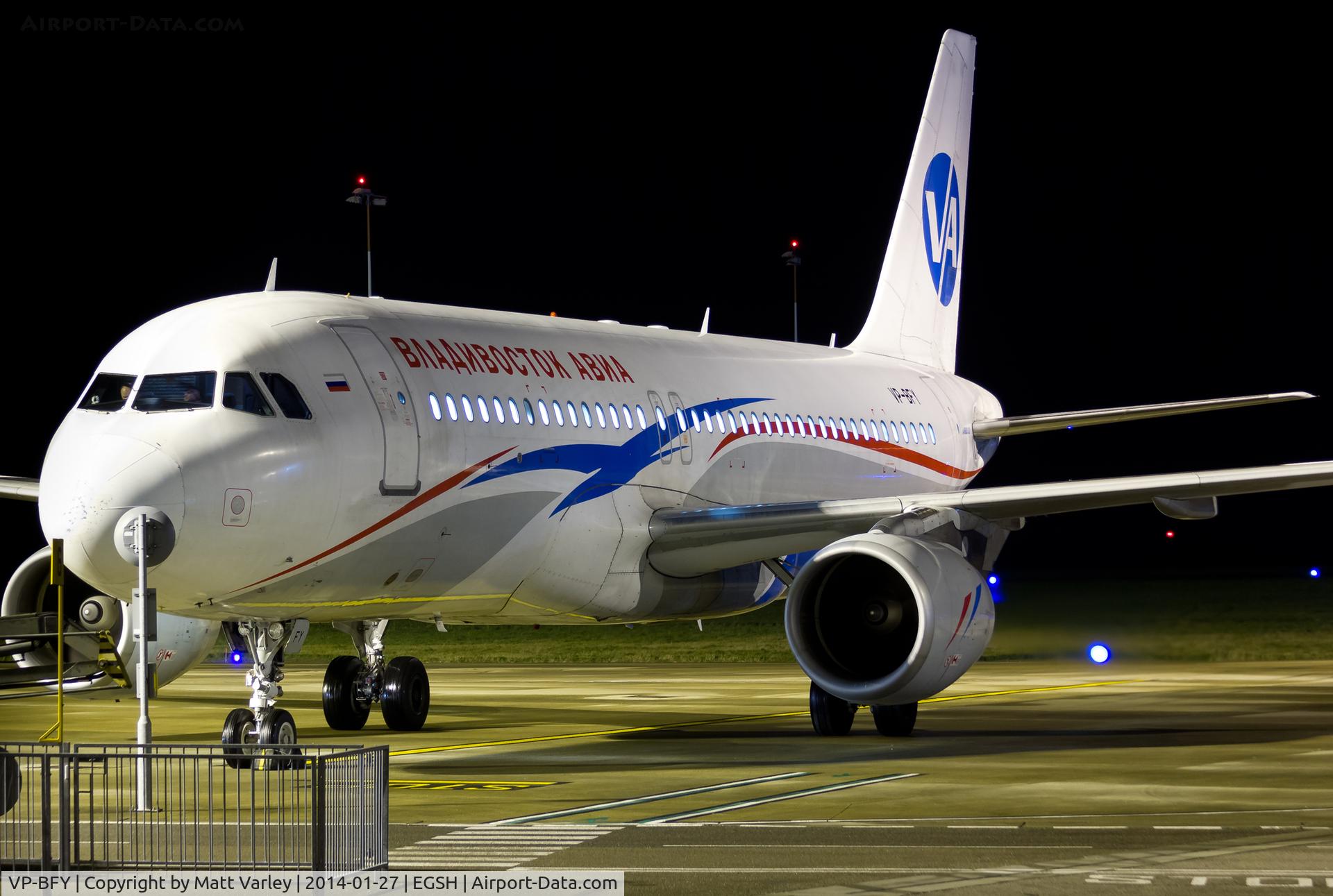 VP-BFY, 1997 Airbus A320-214 C/N 714, Sat on stand moments after her arrival...