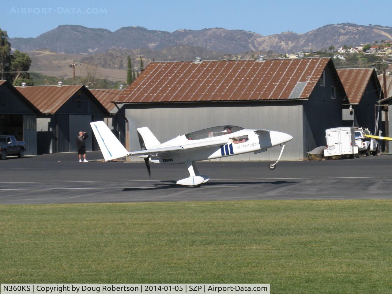 N360KS, Rutan Long-EZ C/N SEZ-1, Klaus Savier SAVIER EZ, one-off canard pusher 'DETERMINATOR' of Light Speed Engineering, Lycoming O-360 @250 Hp, Plasma CDI ignition mod, lube mods, extensive carbon-fiber mods, takeoff roll Rwy 04. See LightSpeedEngineering.com