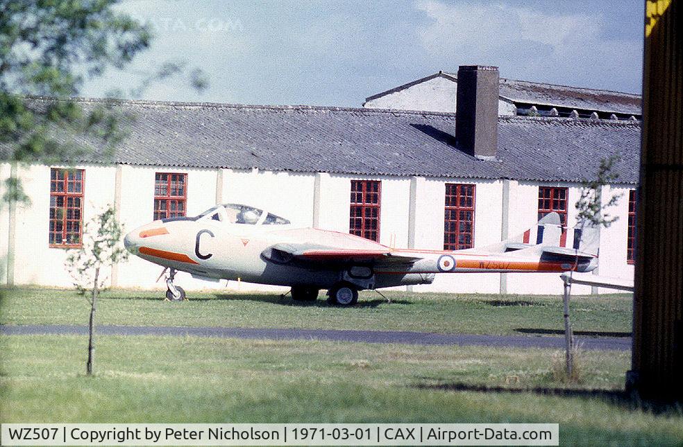 WZ507, 1954 De Havilland DH-115 Vampire T.11 C/N 15127, Vampire T.11 of the Solway Aviation Group as seen at Carlisle Airport in the Spring of 1971.