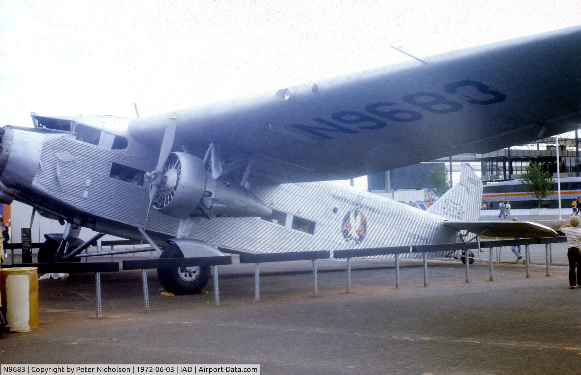 N9683, 1929 Ford 5-AT-B Tri-Motor C/N 39, Ford Tri-Motor as displayed at Transpo' 72 at Dulles Intn'l Airport in June 1972.