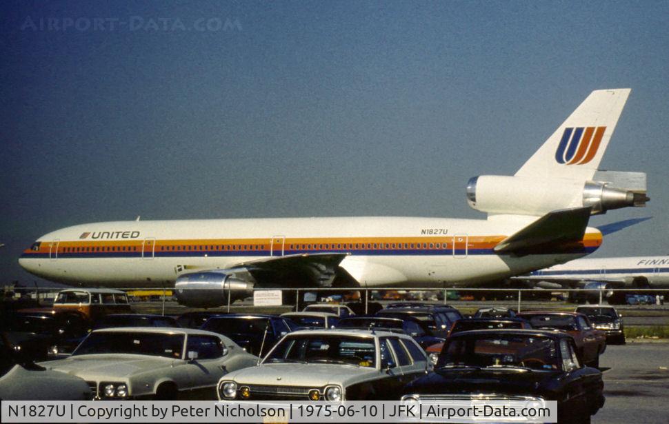 N1827U, 1975 McDonnell Douglas MD-10-10F C/N 46626, United Airlines DC-10-10 as seen at Kennedy in the Summer of 1975.