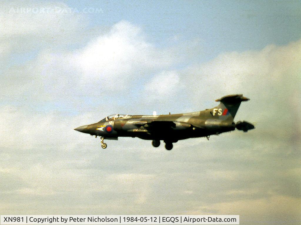 XN981, 1965 Hawker Siddeley Buccaneer S.2B C/N B3-08-63, Buccaneer S.2B of 208 Squadron on final approach to RAF Lossiemouth in May 1984.