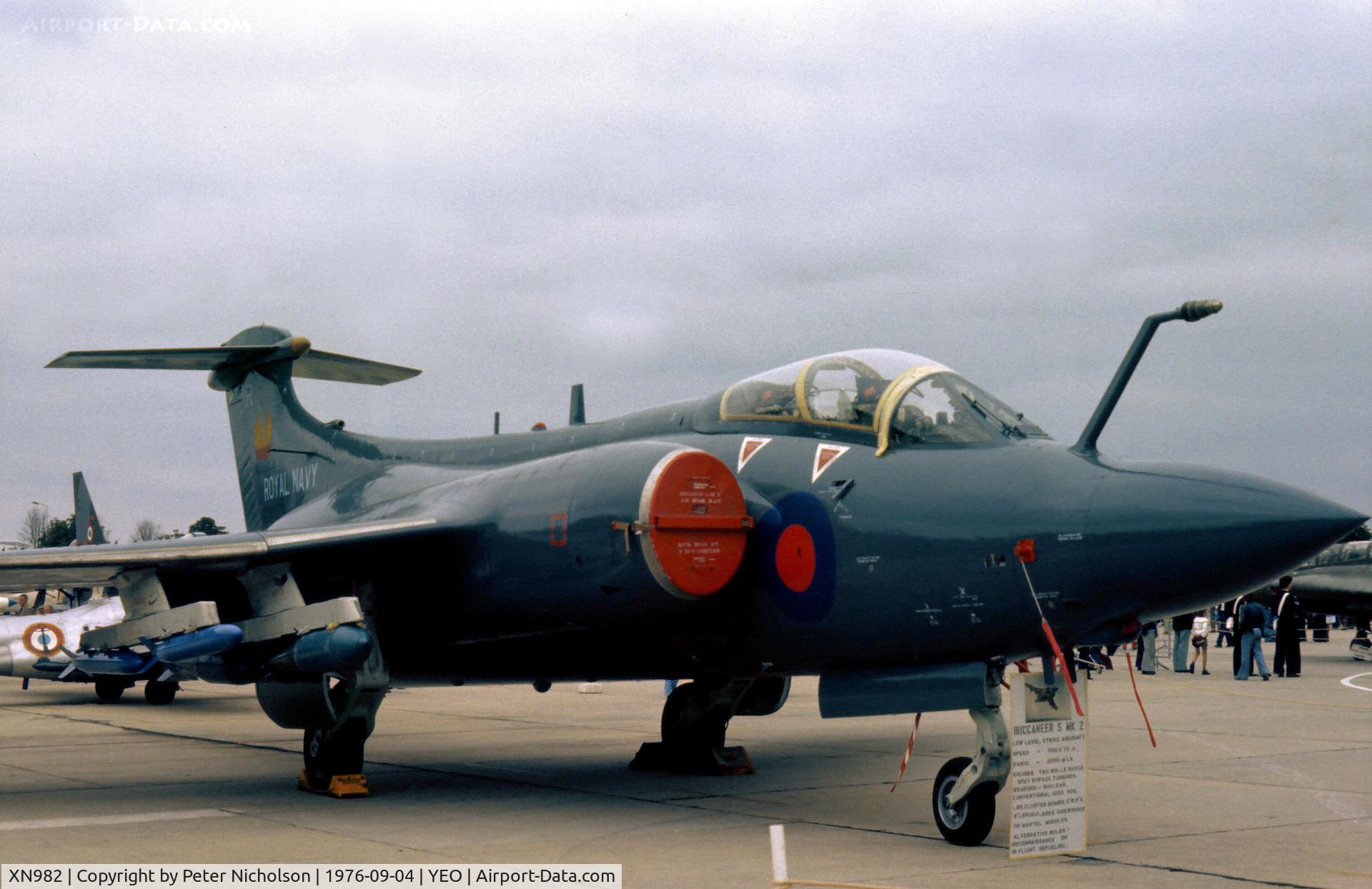 XN982, 1965 Hawker Siddeley Buccaneer S.2A C/N B3-09-63, Buccaneer S.2A of 809 Squadron on display at the 1976 RNAS Yeovilton Airshow.