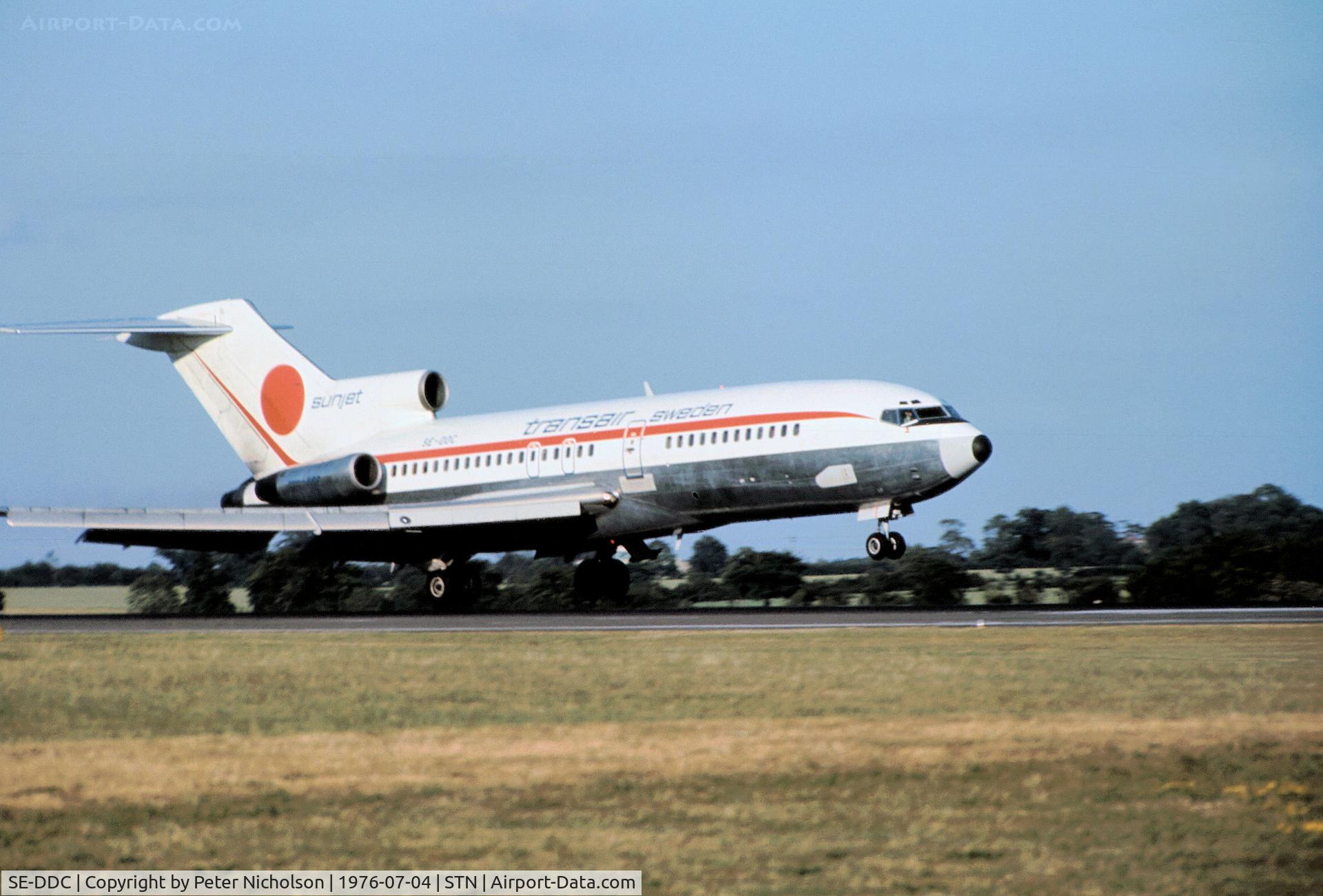 SE-DDC, 1968 Boeing 727-134C C/N 20042, Transair Sweden Boeing 727-134C landing at Stansted in the Summer of 1976.