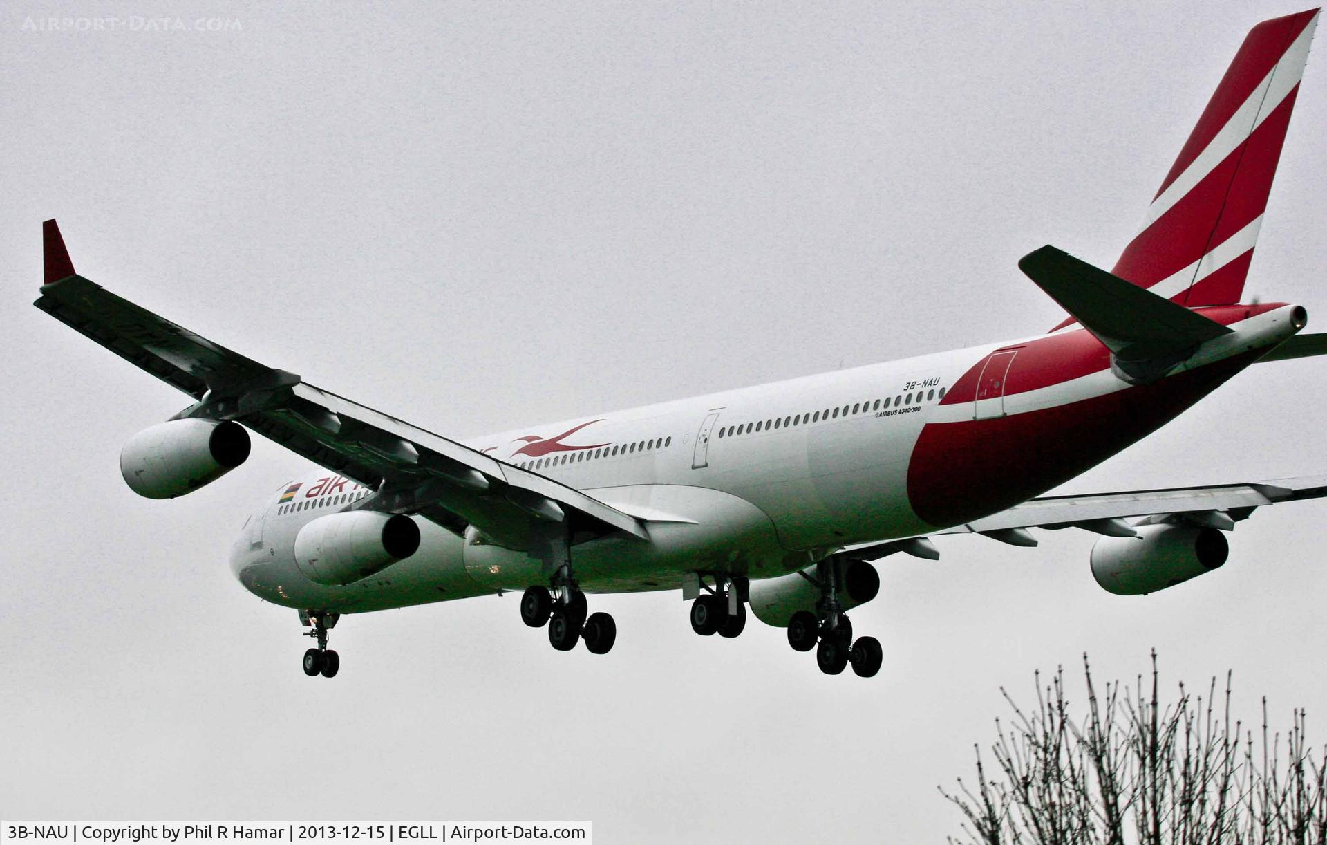 3B-NAU, 1994 Airbus A340-312 C/N 076, Air Mauritius, (3B-NAU) 1994 Airbus A340-312, c/n 076, on approach to land on 27L Heathrow. © PhilRHamar