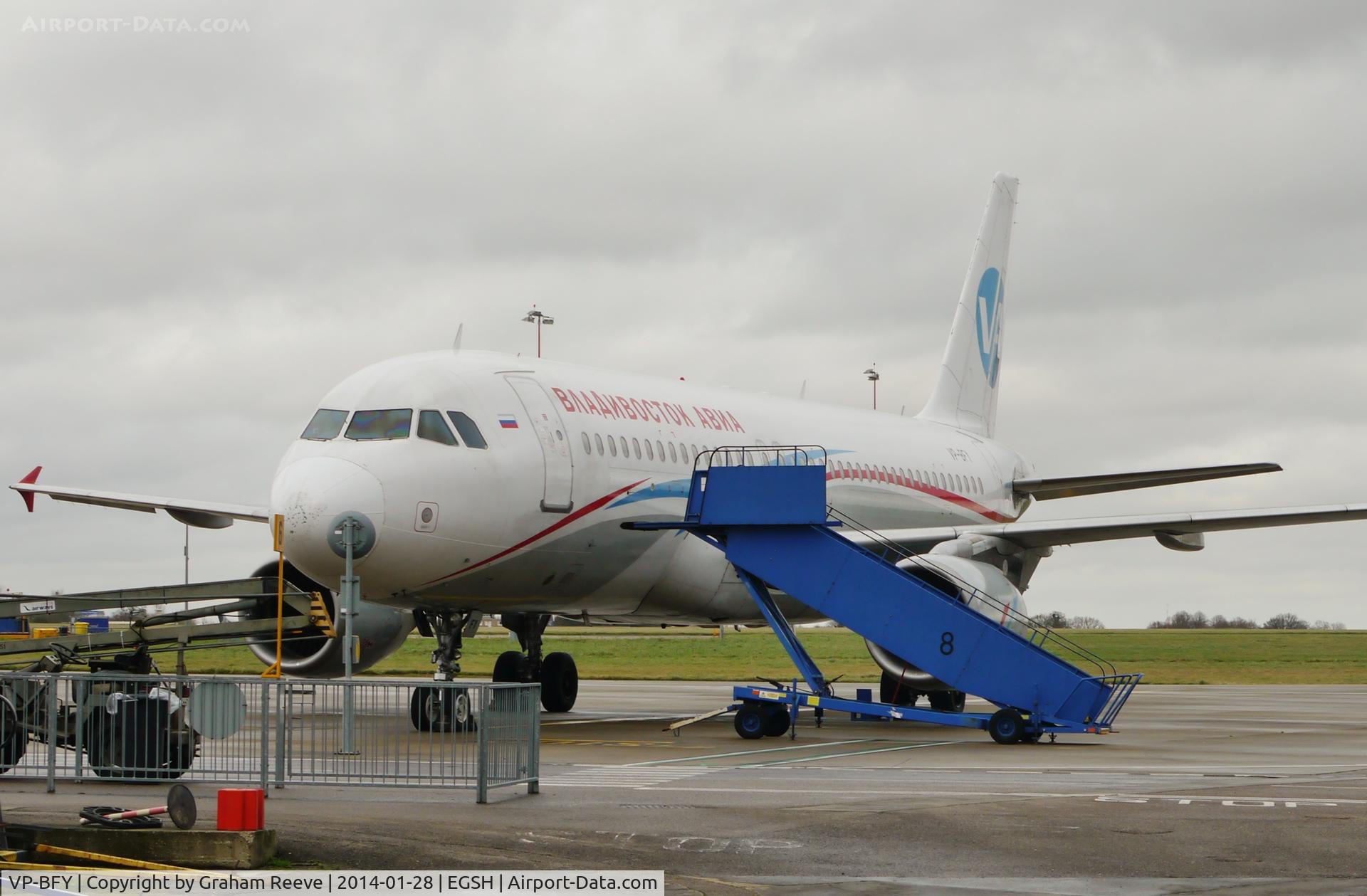 VP-BFY, 1997 Airbus A320-214 C/N 714, Parked at Norwich.