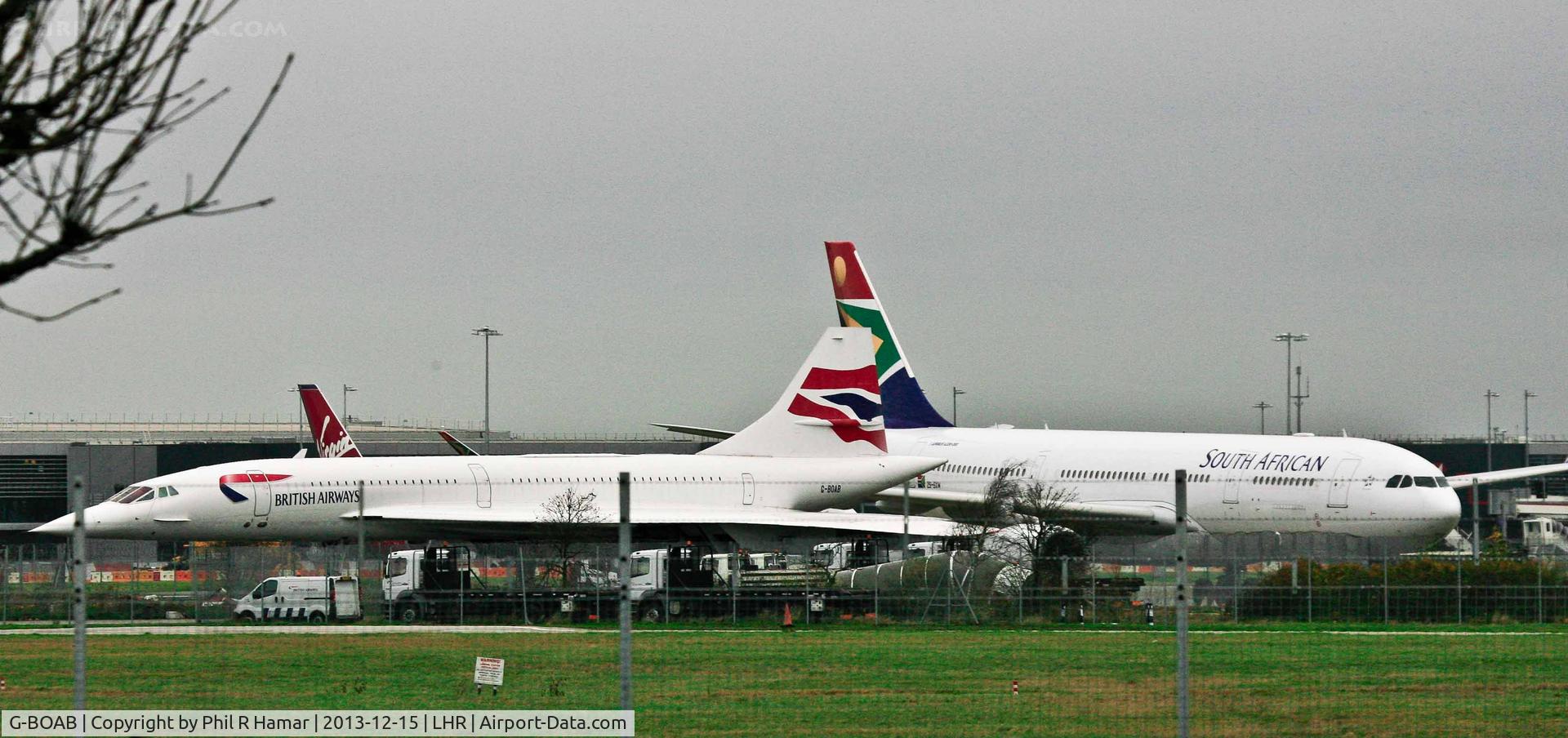 G-BOAB, 1976 Aerospatiale-BAC Concorde 1-102 C/N 100-008, Concorde, (G-BOAB) 1976 Aerospatiale-BAC Concorde 1-102, c/n 100-008, is parked just before the start of 27L @ Heathrow. © PhilRHamar