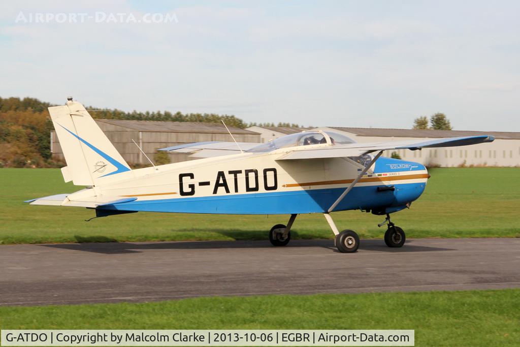 G-ATDO, 1965 Bolkow Bo-208C Junior C/N 576, Bolkow BO-208C Junior at The Real Aeroplane Club's Pre-Hibernation Fly-In, Breighton Airfield, October 2013.