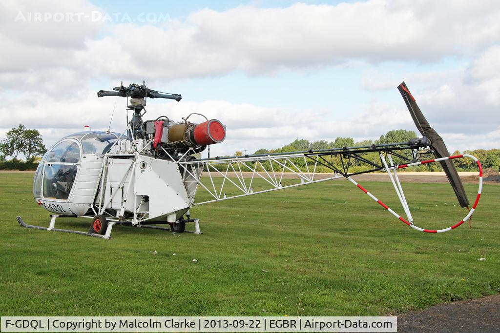 F-GDQL, Sud SE-313B Alouette II C/N 1250, Sud SE-313B Alouette II at The Real Aeroplane Club's Helicopter Fly-In, Breighton Airfield, September 2013.