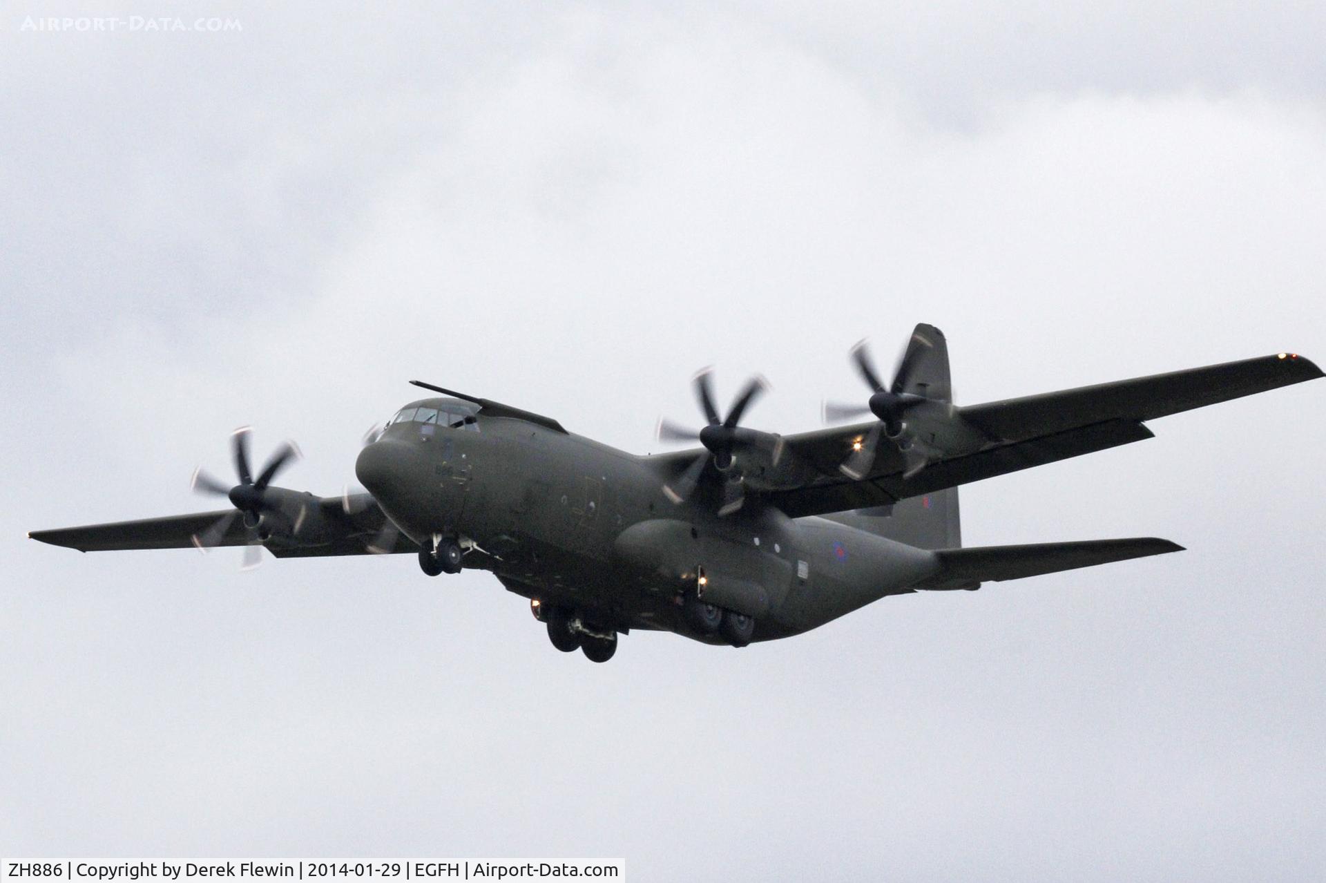 ZH886, 1999 Lockheed Martin C-130J Hercules C.5 C/N 382-5484, C-130J of Brize Norton transport Wing, missed approach runway 22 at EGFH.