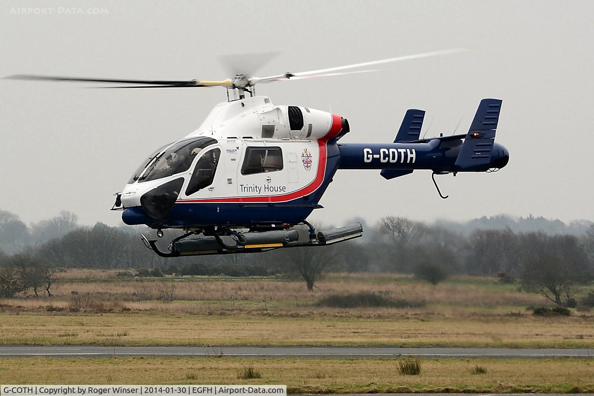 G-COTH, 2001 MD Helicopters MD-900 Explorer C/N 900-00085, Trinity House helicopter departing after a short visit. Operated by Specialist Aviation Services.