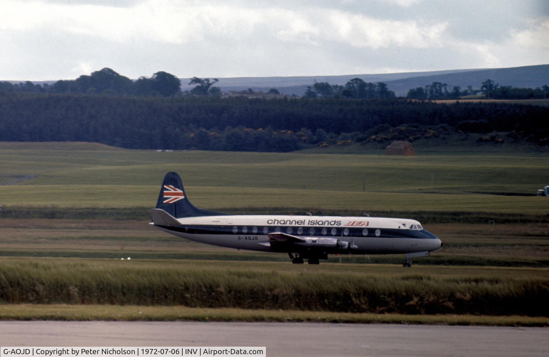 G-AOJD, 1956 Vickers Viscount 802 C/N 153, Viscount 802 of British European Airways Channel Islands Division as seen in the Summer of 1972 at Inverness.