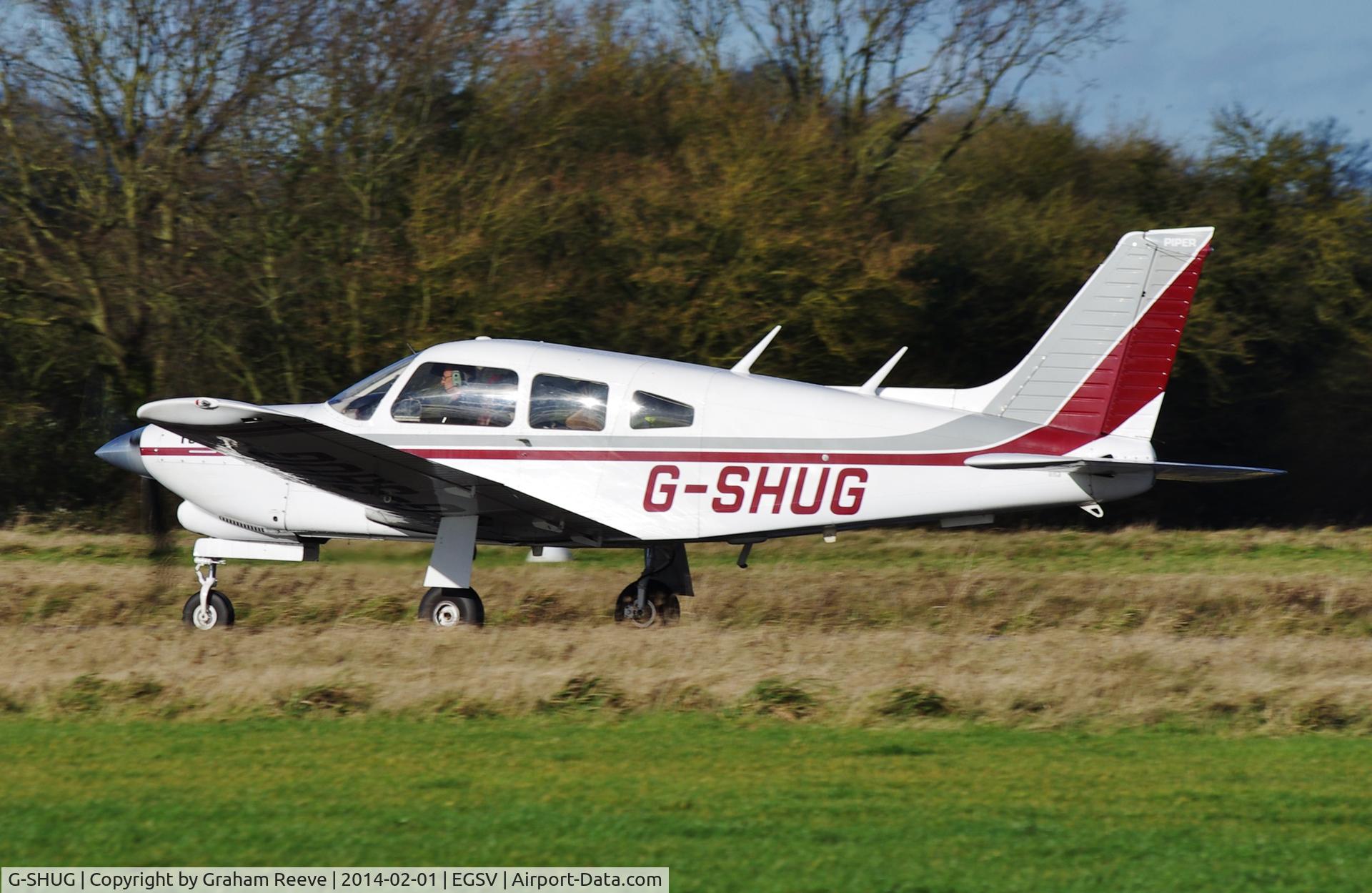 G-SHUG, 1977 Piper PA-28R-201T Cherokee Arrow III C/N 28R-7703048, Departing from Old Buckenham.