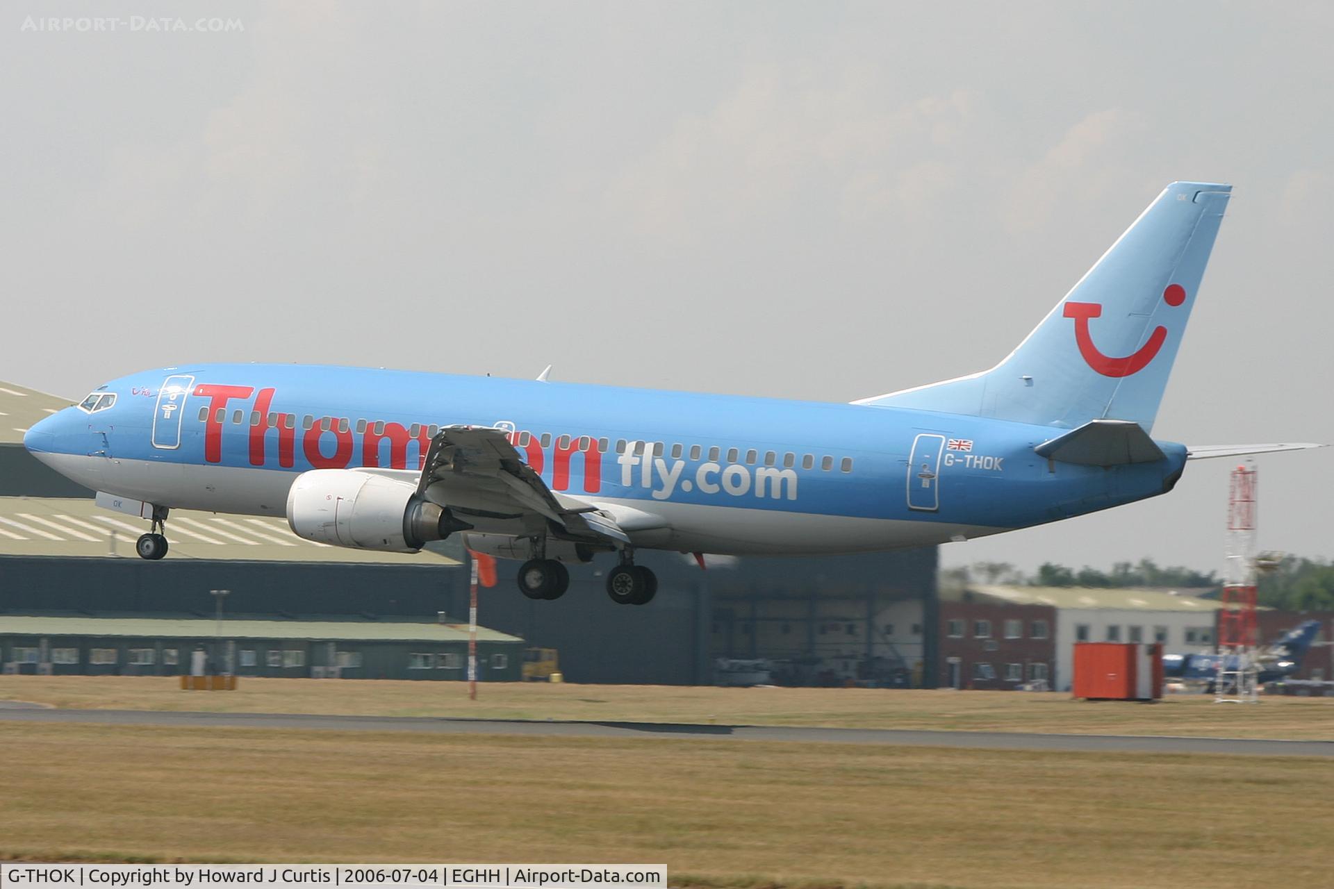 G-THOK, 1997 Boeing 737-36Q C/N 28660, Thomsonfly, about to touch down on runway 26.