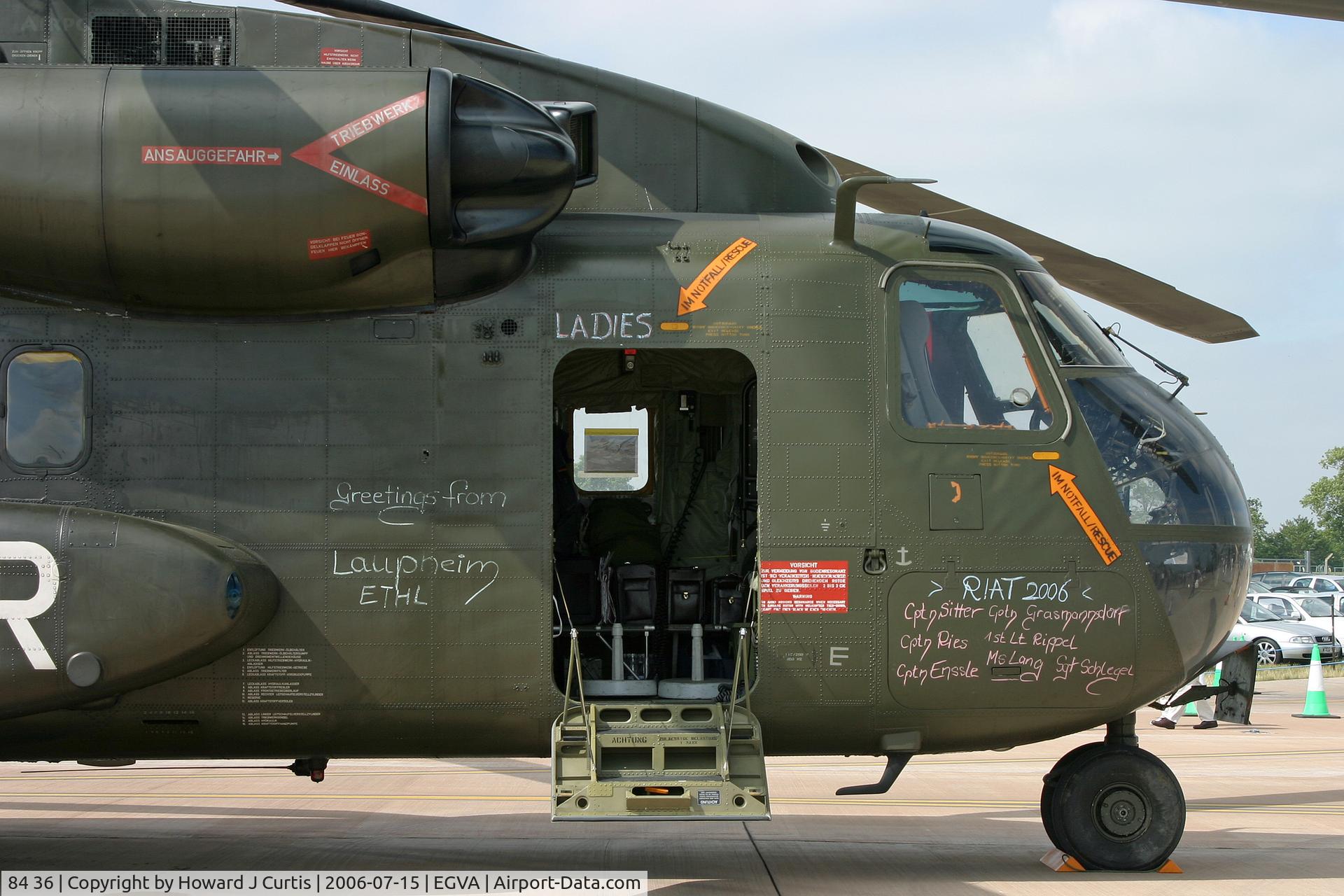 84 36, Sikorsky (VFW-Fokker) CH-53G C/N V65-034, RIAT 2006; on static display. Heer, 25 Rgt. Close up of the nose, showing artwork added for the occasion!