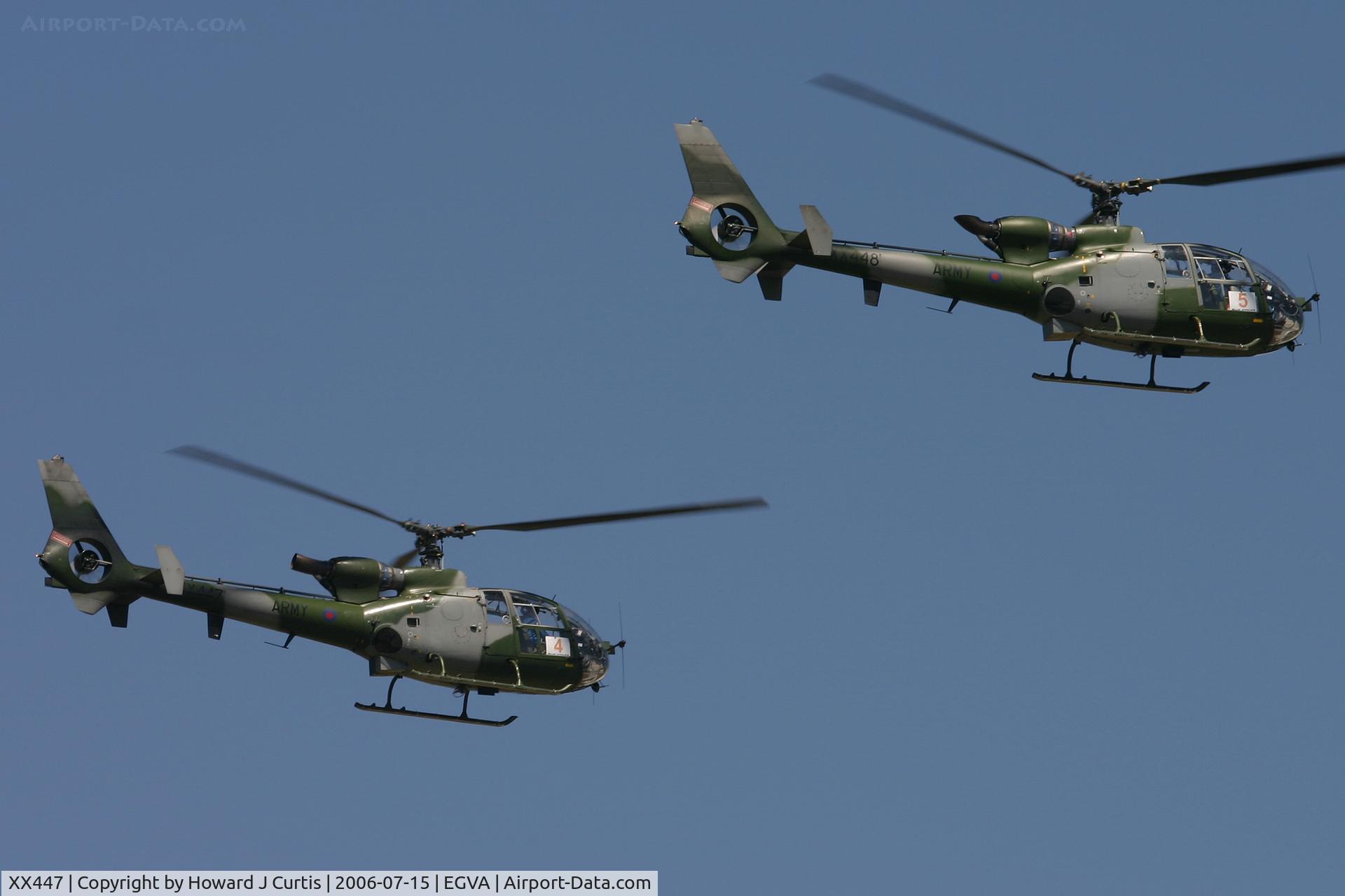 XX447, 1976 Westland SA-341B Gazelle AH1 C/N 1439, RIAT 2006. With Gazelle AH1 XX448.