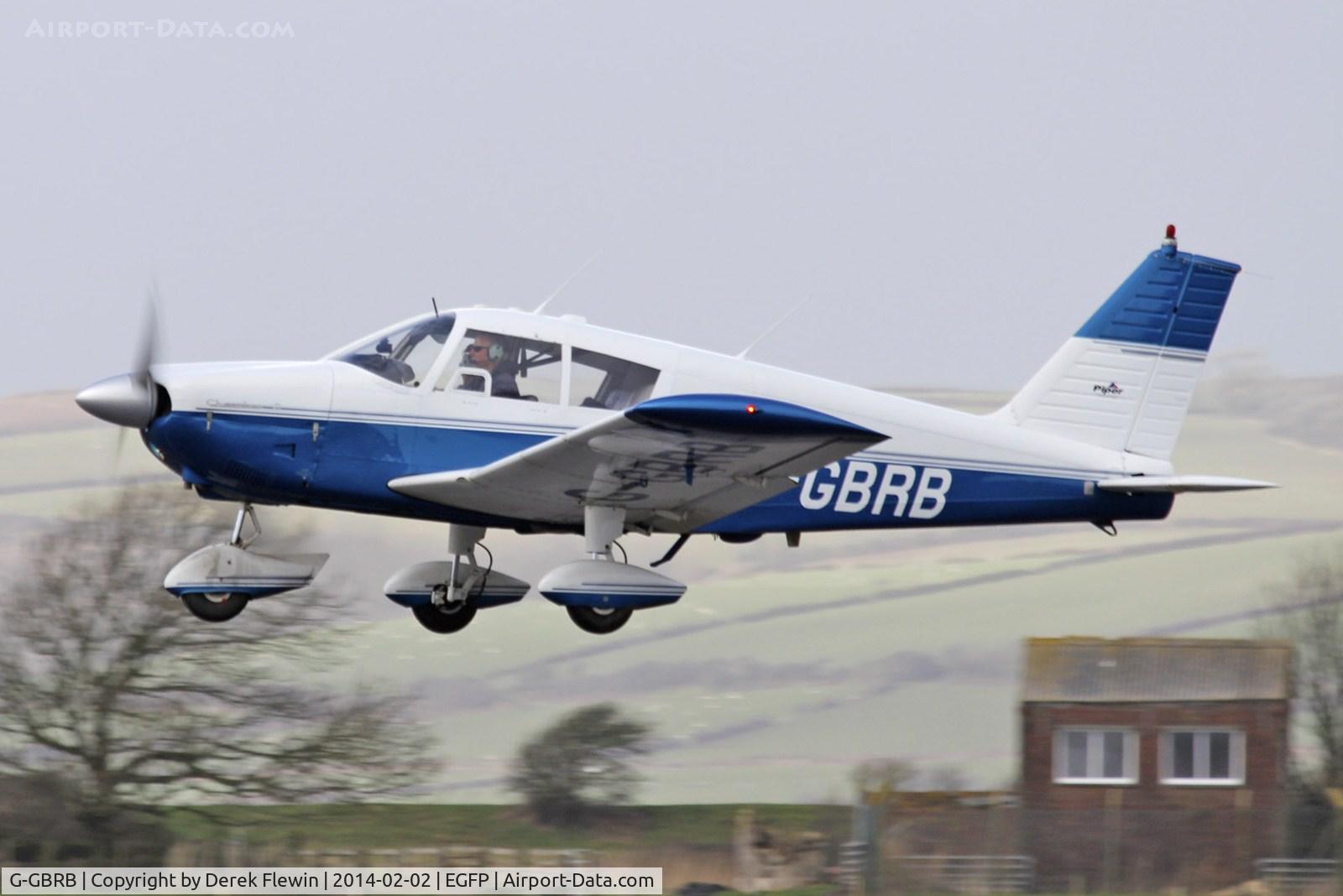 G-GBRB, 1965 Piper PA-28-180 Cherokee C/N 28-2583, Visiting Cherokee, previously N8381W taking off from runway 22 at EGFP en-route to Nottingham.