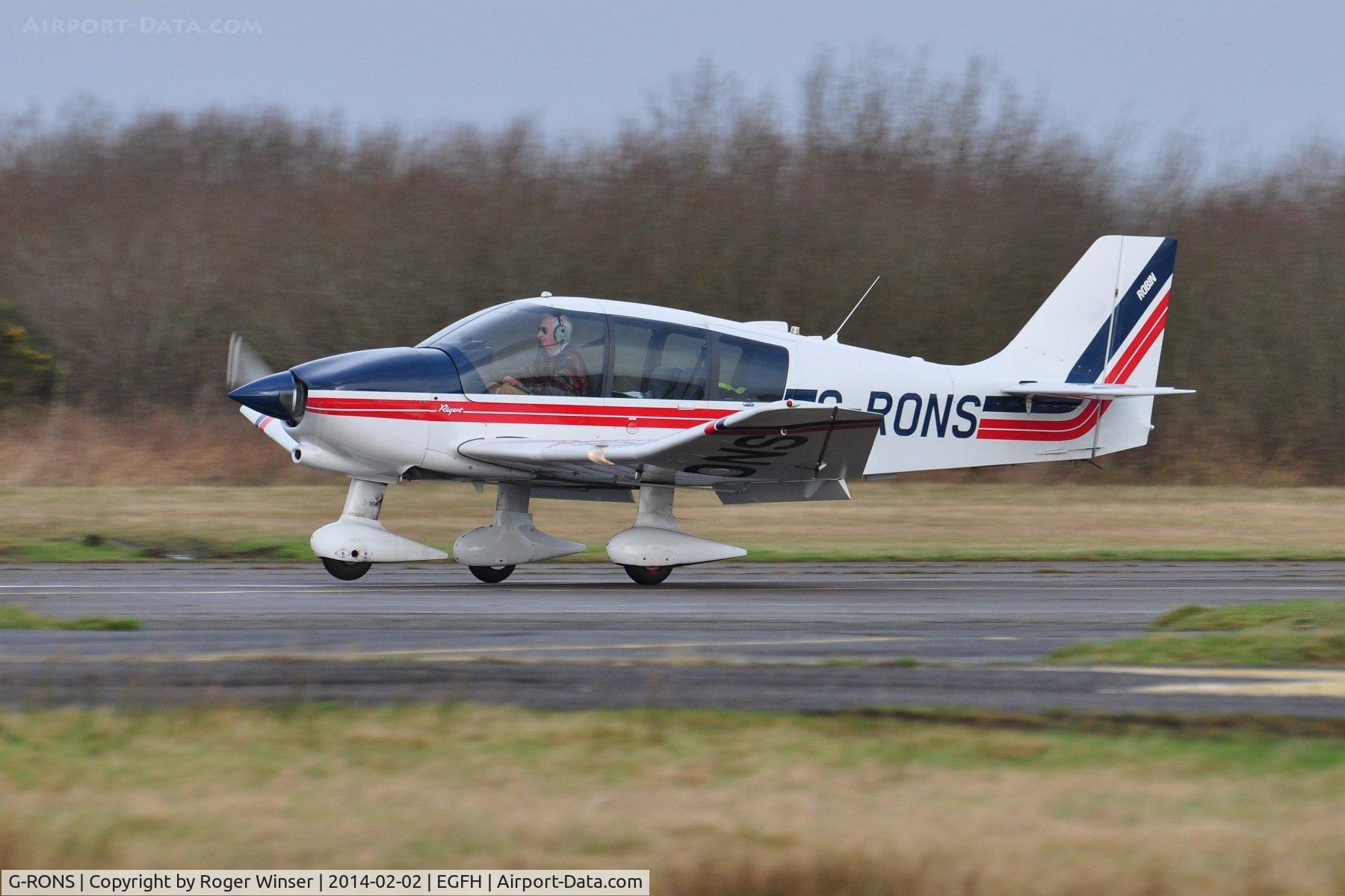 G-RONS, 1991 Robin DR-400-180 Regent Regent C/N 2088, Robin Regent rolling out Runway 22.