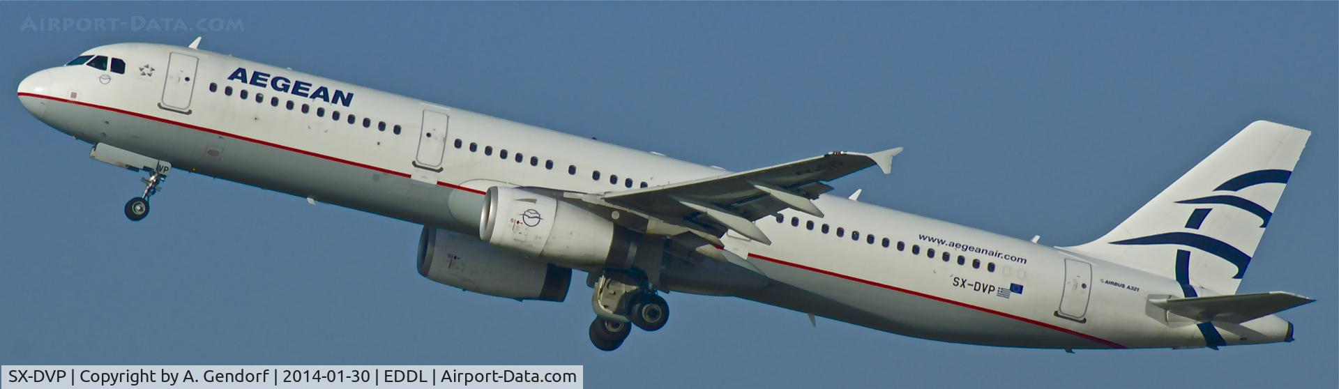 SX-DVP, 2008 Airbus A321-232 C/N 3527, Aegean Airlines, is here climbing out at Düsseldorf Int'l(EDDL)