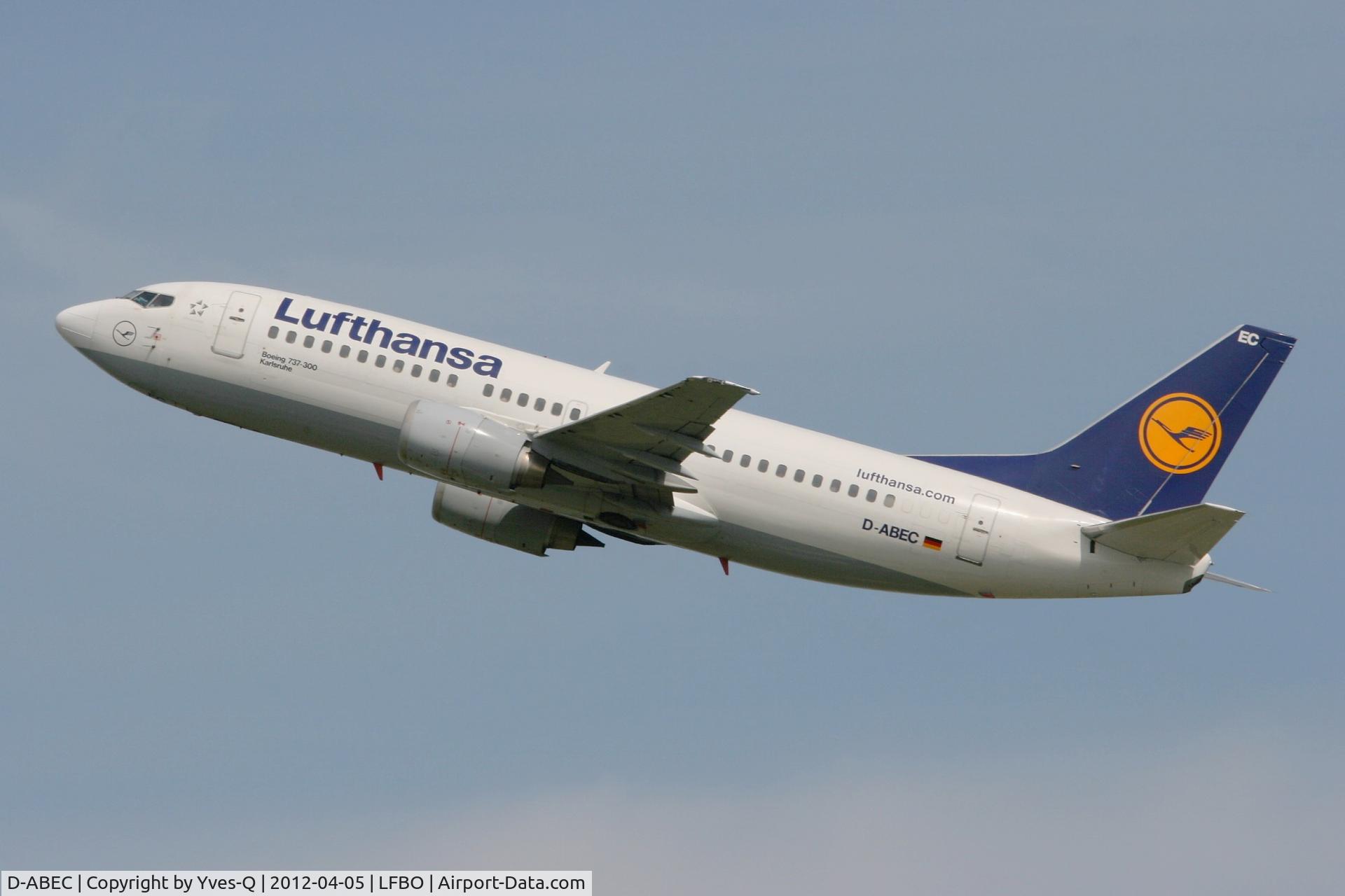D-ABEC, 1991 Boeing 737-330 C/N 25149, Boeing 737-330, Take off Rwy 32R, Toulouse Blagnac Airport (LFBO-TLS)