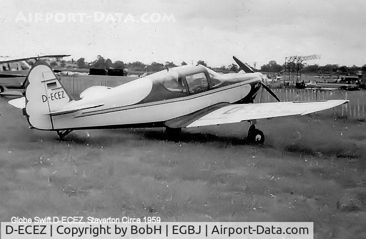 D-ECEZ, Globe P GC-1B Swift C/N Not found D-ECEZ, Globe Swift D-ECEZ at Staverton, Nr Gloucester around 1959.