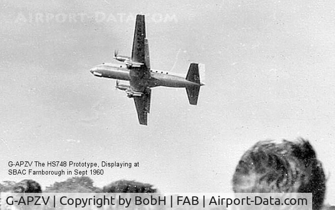 G-APZV, 1960 Avro 748 Series 1 C/N 1534, G-APZSV the HS748 Prototype seen here displaying at the 1960 Farnborough SBAC show.