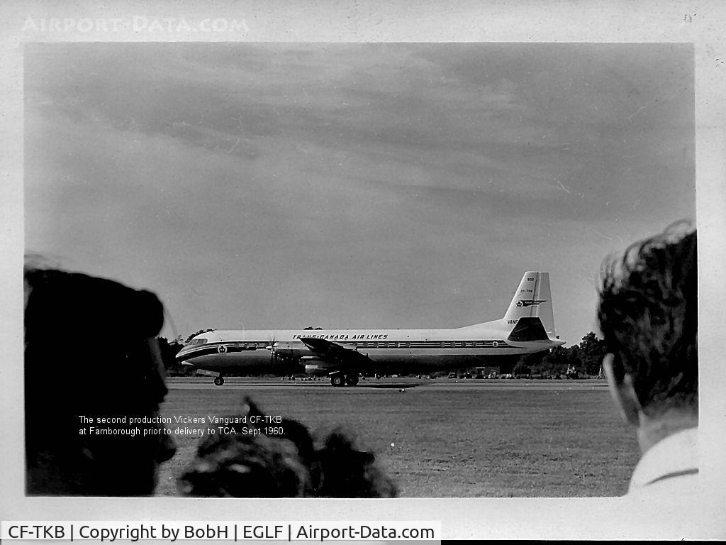 CF-TKB, 1960 Vickers Vanguard 952 C/N 725, CF-TKB Was the 2nd production Vanguard. Seen here at Farnborough SBAC display in 1960 prior to delivery to TCA.