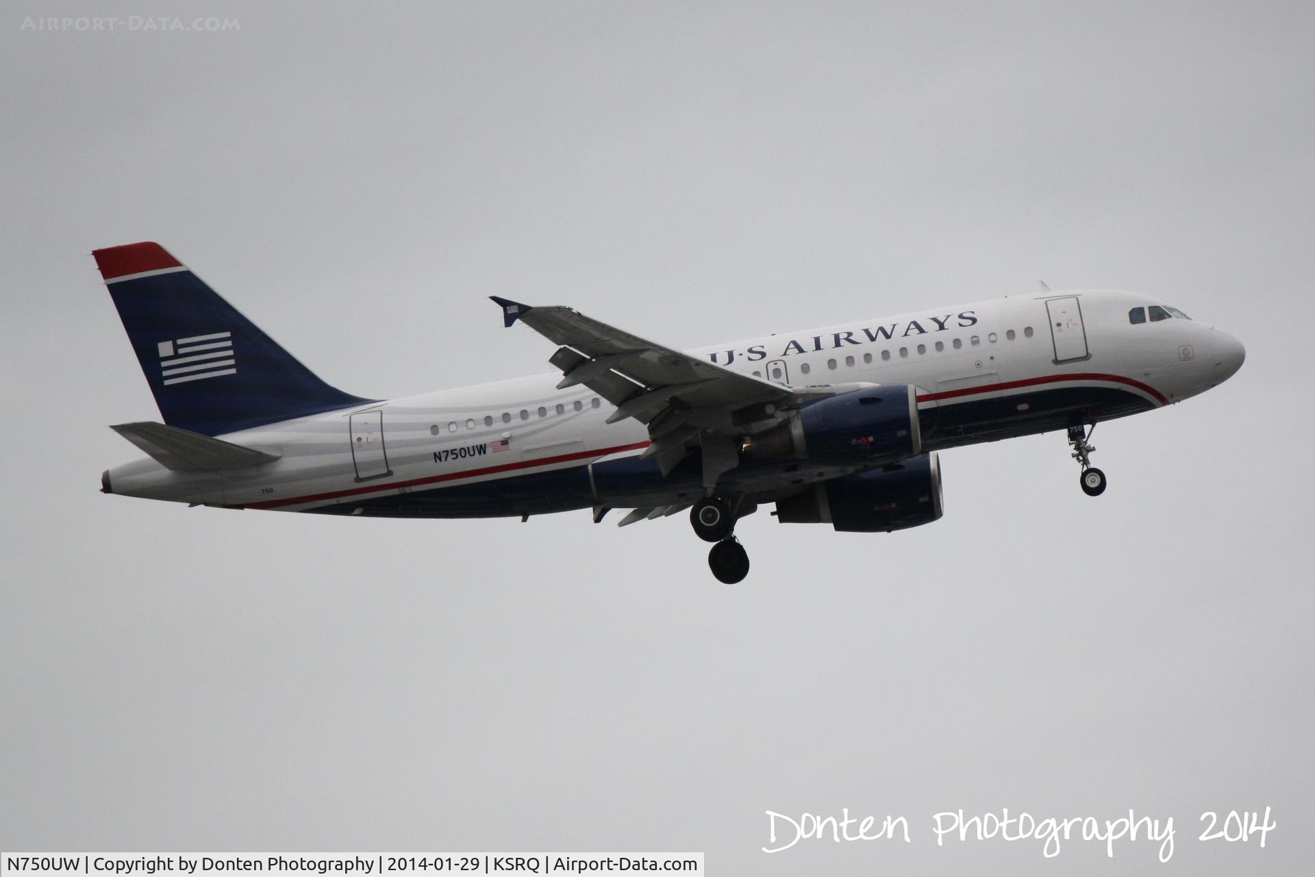 N750UW, 2000 Airbus A319-112 C/N 1315, US Air Flight 15R (N750UW) arrives at Sarasota-Bradenton International Airport following a flight from Charlotte-Douglas International Airport