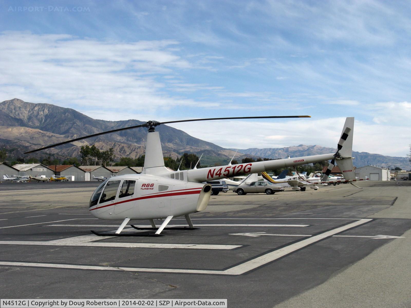 N4512G, Robinson R66 C/N 0003, 2010 Robinson R66, one Rolls Royce 250-C300/A1 Turboshaft derated to 270 shp for takeoff, 224 shp max continuous, Experimental class R&D, third prototype, five seats, on SZP helipad