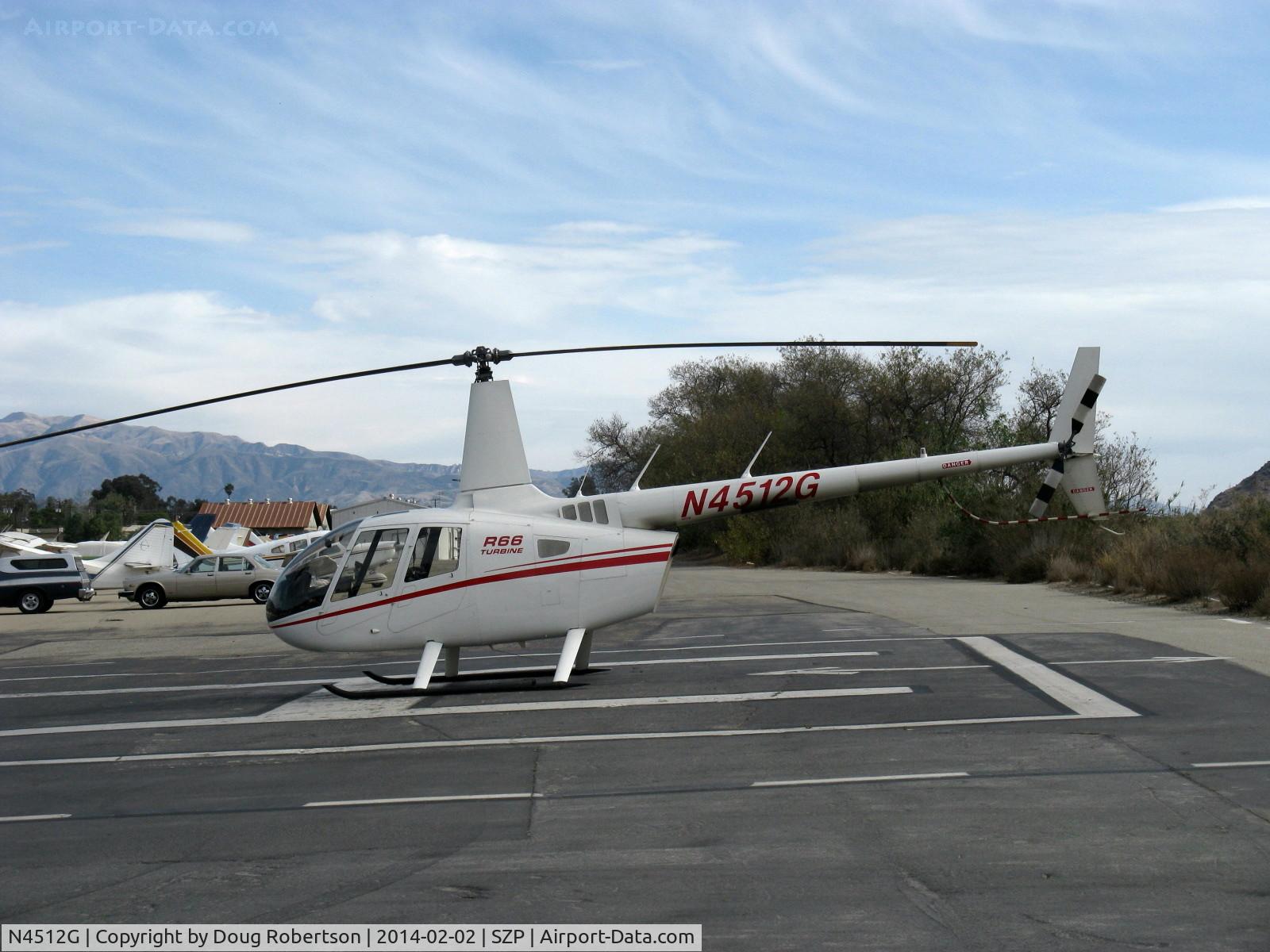 N4512G, Robinson R66 C/N 0003, 2010 Robinson R66, one Rolls Royce 250-C300/A1 Turboshaft derated to 270 shp for takeoff, 224 shp max continuous, Experimental class R&D, 3rd prototype R66, on SZP helipad