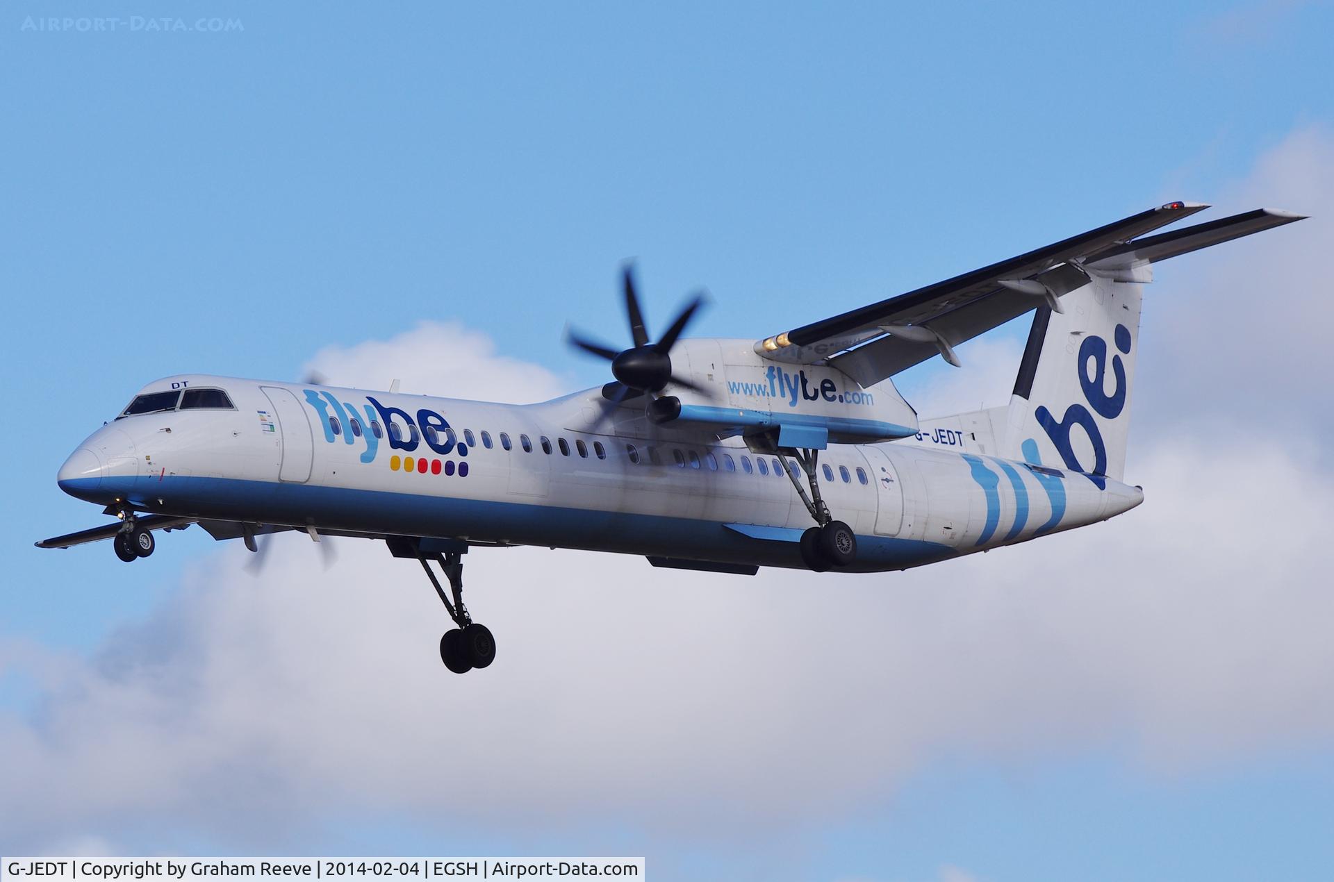 G-JEDT, 2003 De Havilland Canada DHC-8-402Q Dash 8 C/N 4088, About to land on runway 27.
