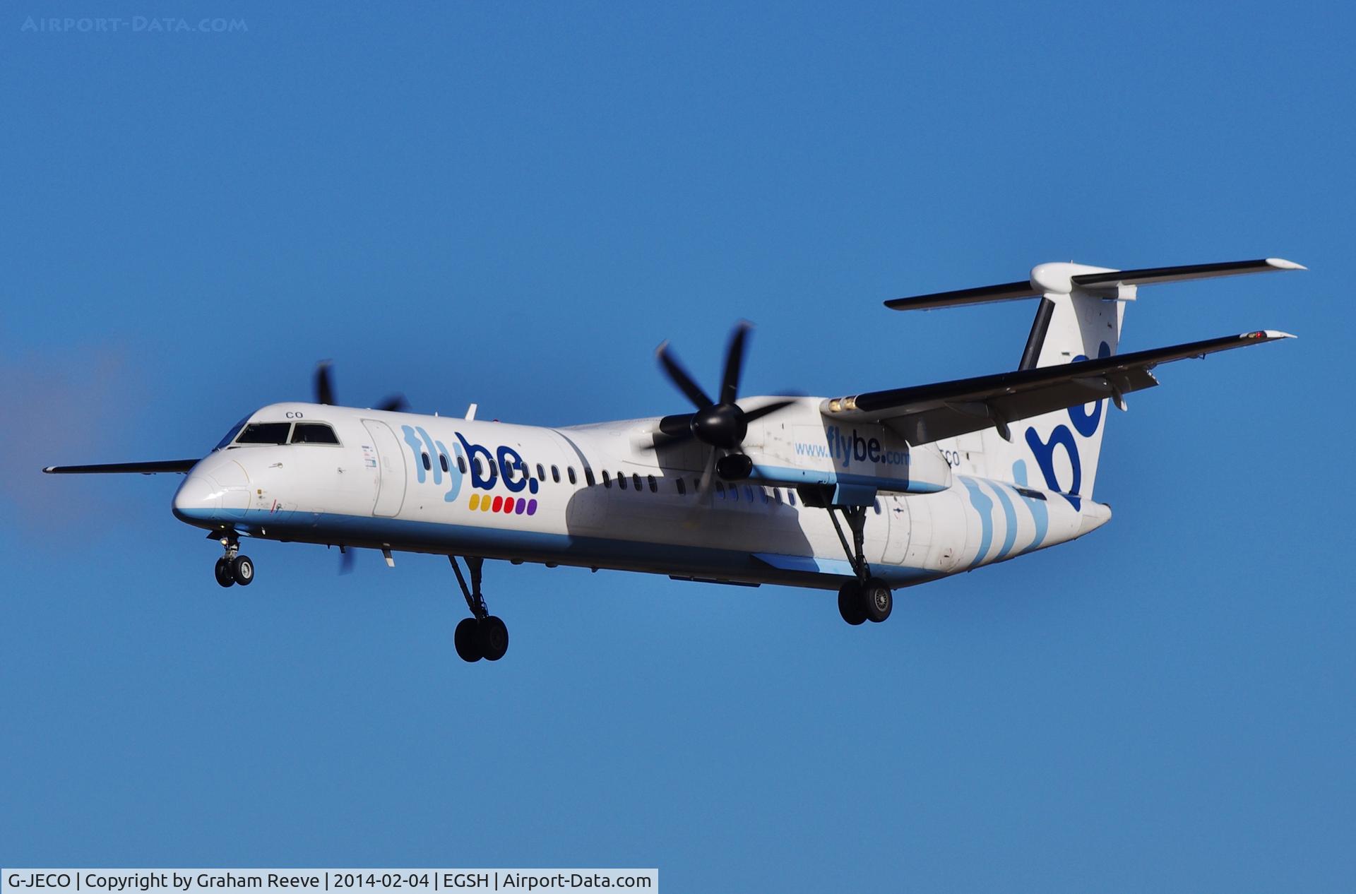G-JECO, 2006 De Havilland Canada DHC-8-402Q Dash 8 C/N 4126, About to land on runway 27.