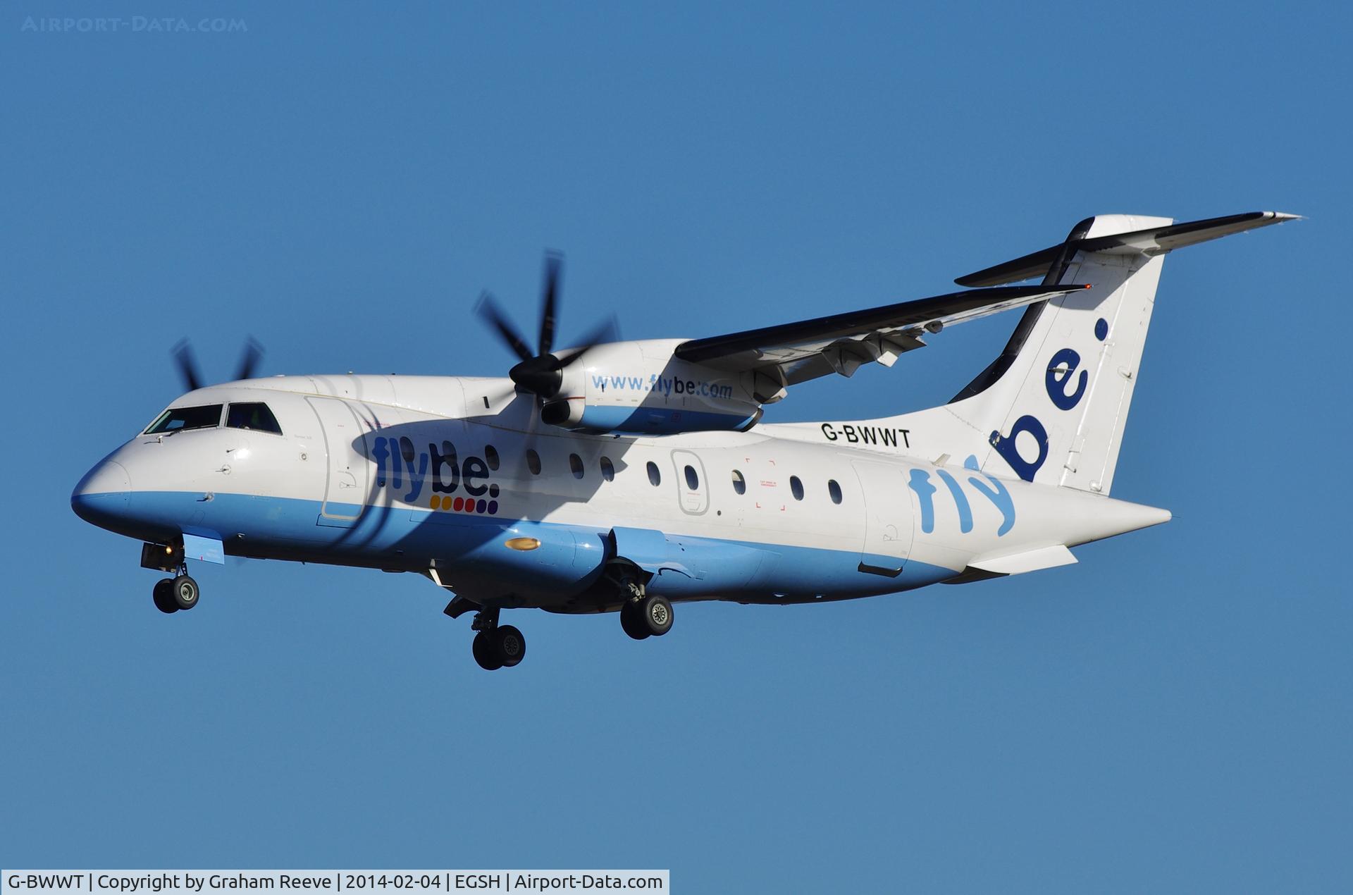 G-BWWT, 1995 Dornier 328-100 C/N 3022, About to touch down.