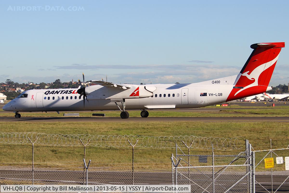 VH-LQB, 2010 Bombardier DHC-8-402 Dash 8 C/N 4343, taxiing to 34L