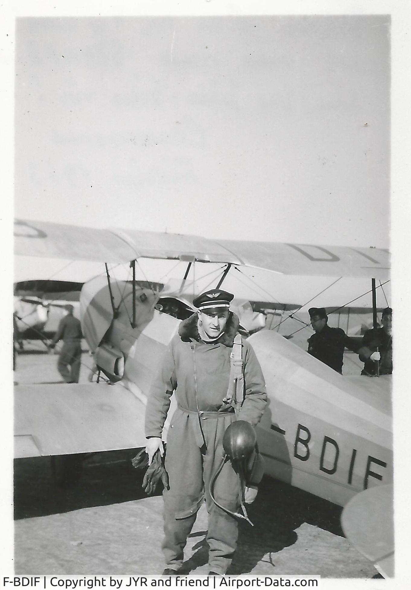 F-BDIF, Stampe-Vertongen SV-4C C/N 527, Pilot Officer Jean Yves RICHARD jumps out of his Stampe F-BDIF at Carcassonne Air Base, France, in February 1953.