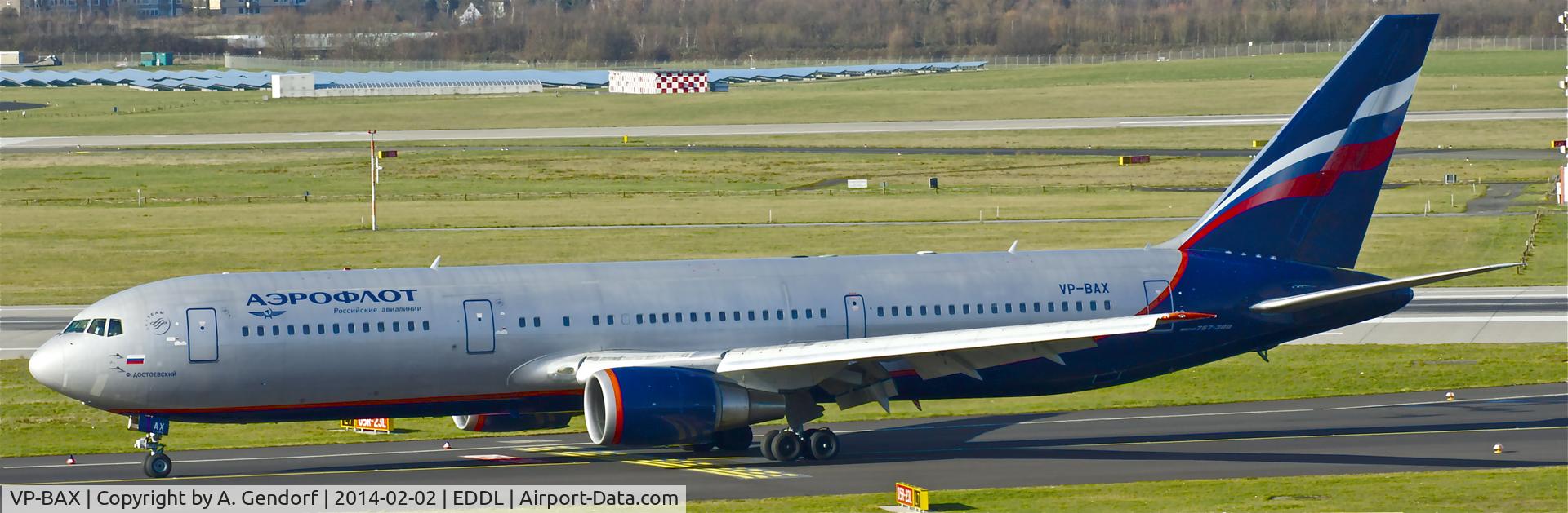 VP-BAX, 1999 Boeing 767-36N/ER/BDSF C/N 30109, Aeroflot, is here taxiing to the gate at Düsseldorf Int'l(EDDL)