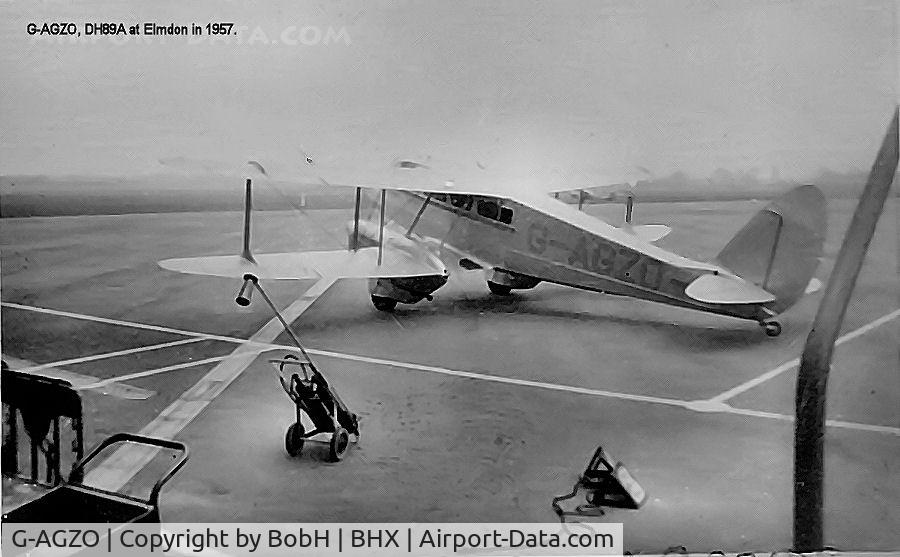 G-AGZO, De Havilland DH-89A Dominie/Dragon Rapide C/N 6913, G-AGZO at Elmdon (Birmingham) in 1957.