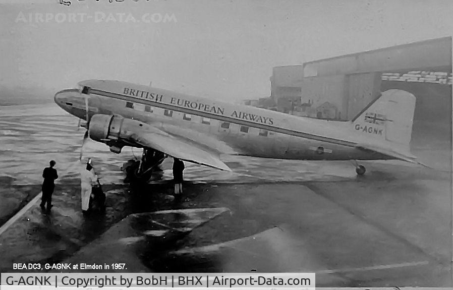 G-AGNK, 1945 Douglas C-47 Dakota 3 C/N 15540, G-AGNK at Elmdon (Birmingham) in 1957 when it was a BEA 'Pionair'.