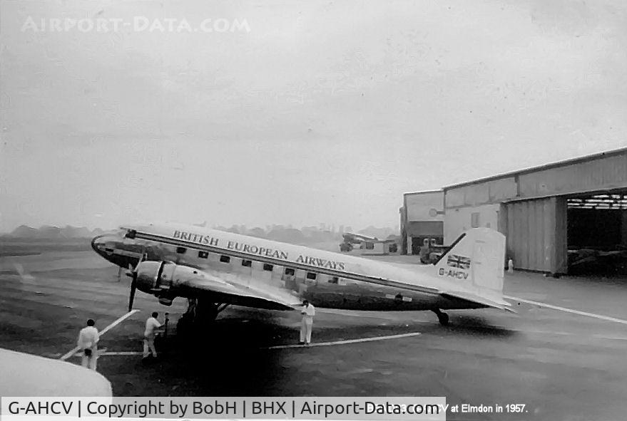 G-AHCV, 1943 Douglas C-47 Dakota 3 C/N 12443, G-AHCV at Elmdon (Birmingham) in 1957.