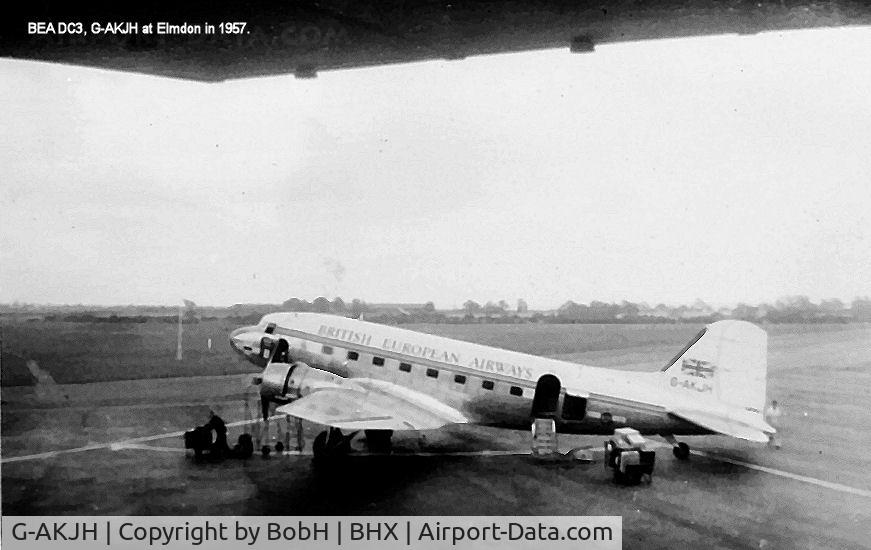 G-AKJH, 1942 Douglas C-47A Skytrain (DC-3) C/N 13164, G-AKJH, a BEA DC3 'Pionair' at Elmdon (Birmingham) in 1957.